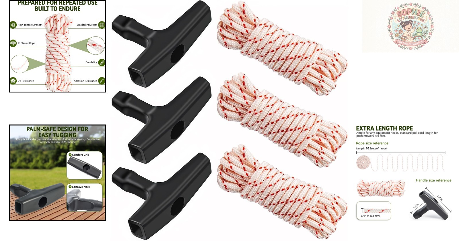 High Strength 10ft Pull Cord Rope – 3 Pack with Ergonomic Handle for Easy Use