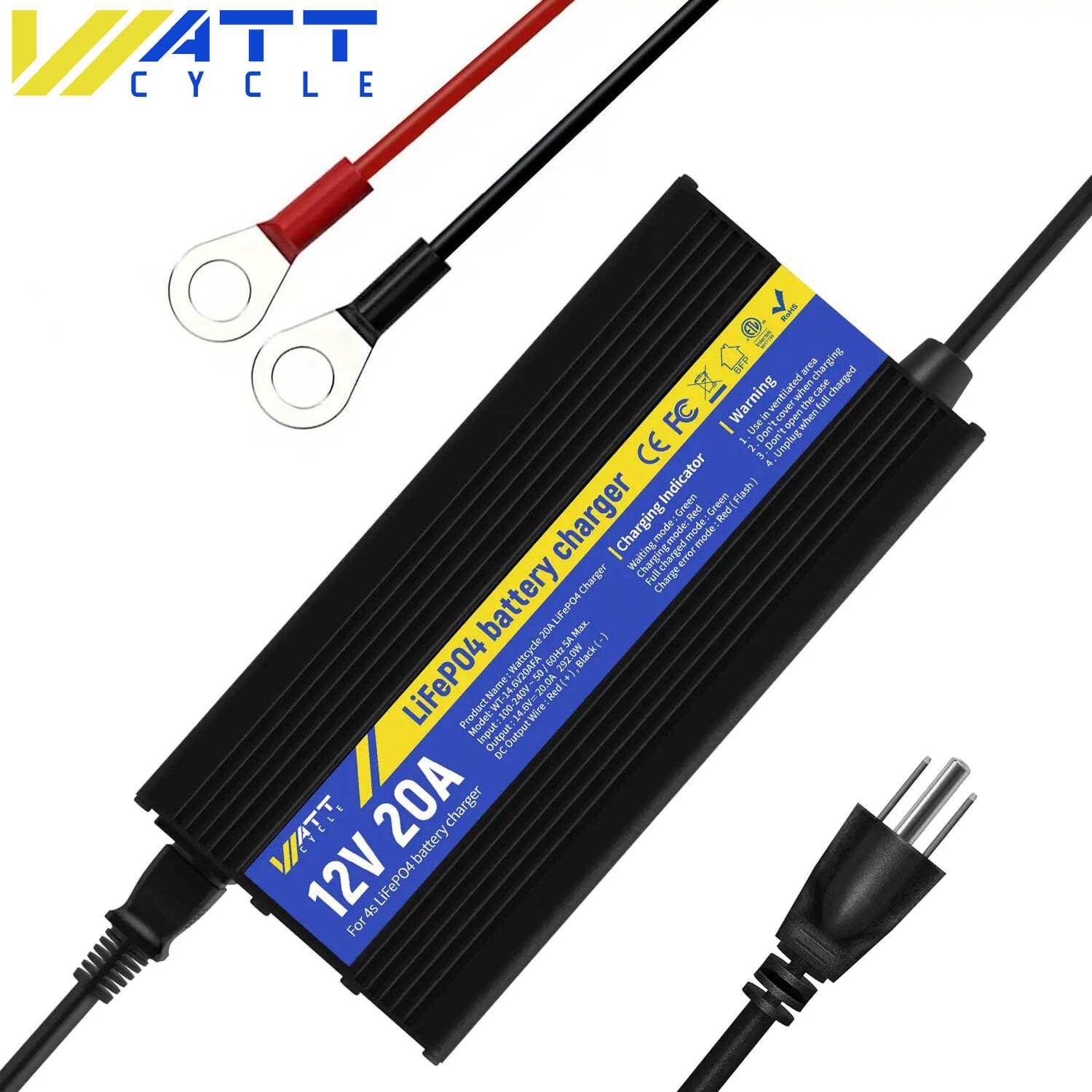 14.6V 20A LiFePO4 Battery Smart Trickle Charger Aluminum For 12V Lithium Battery