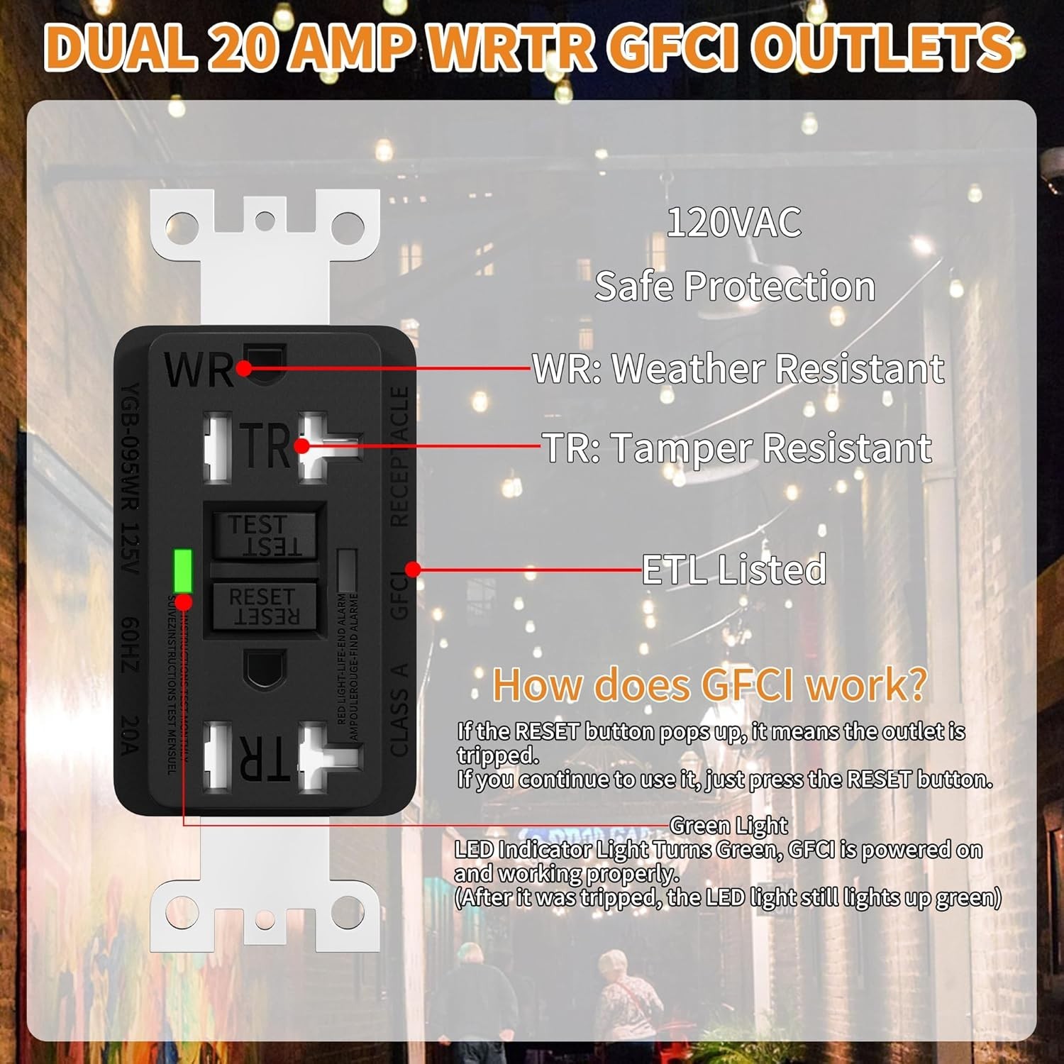 Outdoor Electrical Outlet Box with Dual 20 Amp WRTR GFCI Receptacles ETL Listed