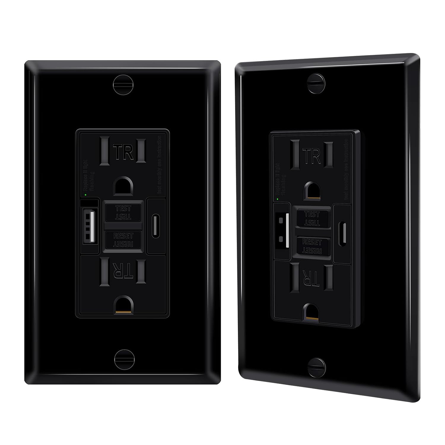 15A GFCI Outlet with USB C&A, Self-Test TR ETL Listed White 2 Pack | Tamper-Resi