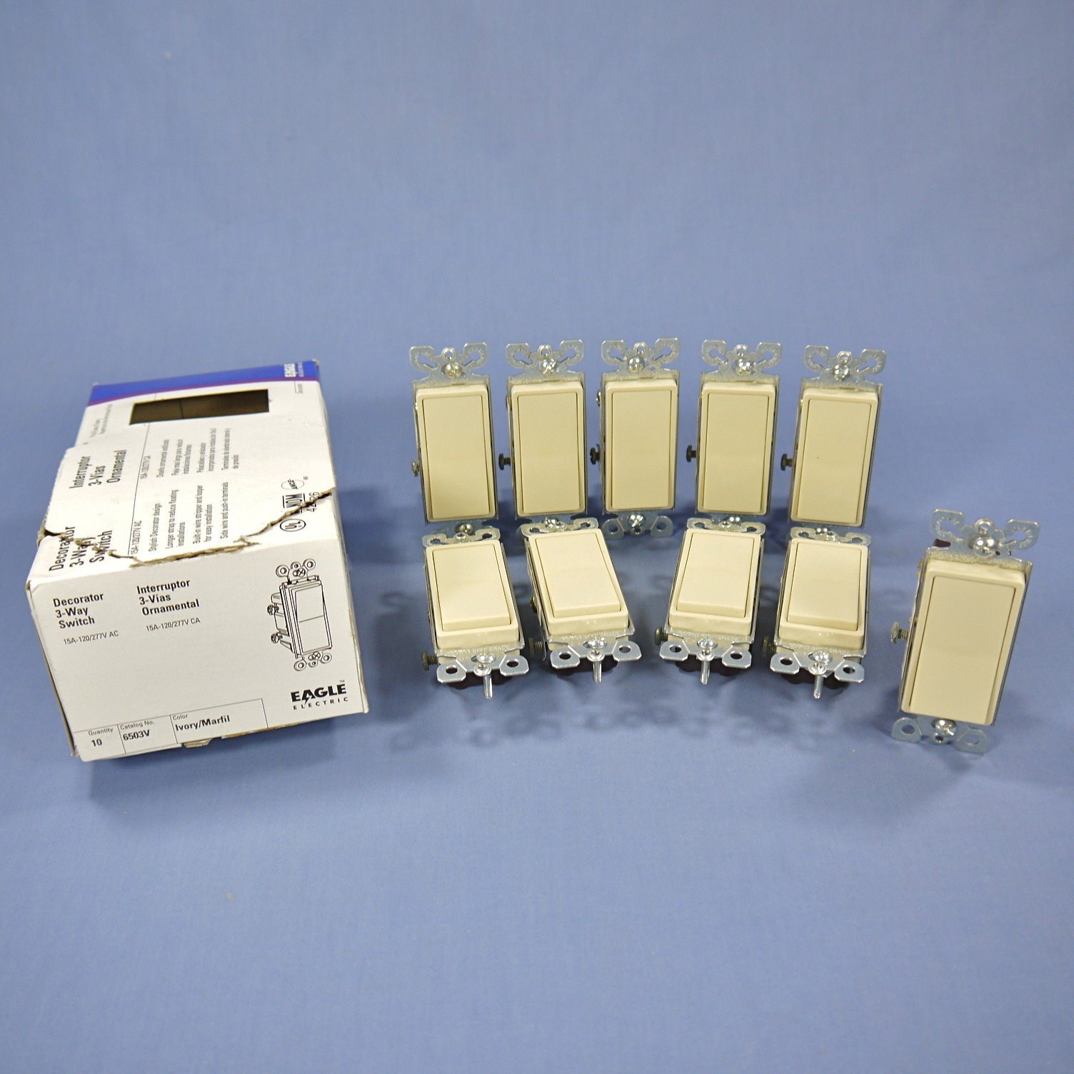 Eagle 6503V Ivory Decorator Rocker Wall Light Switches 3-Way 15A 10-Pack