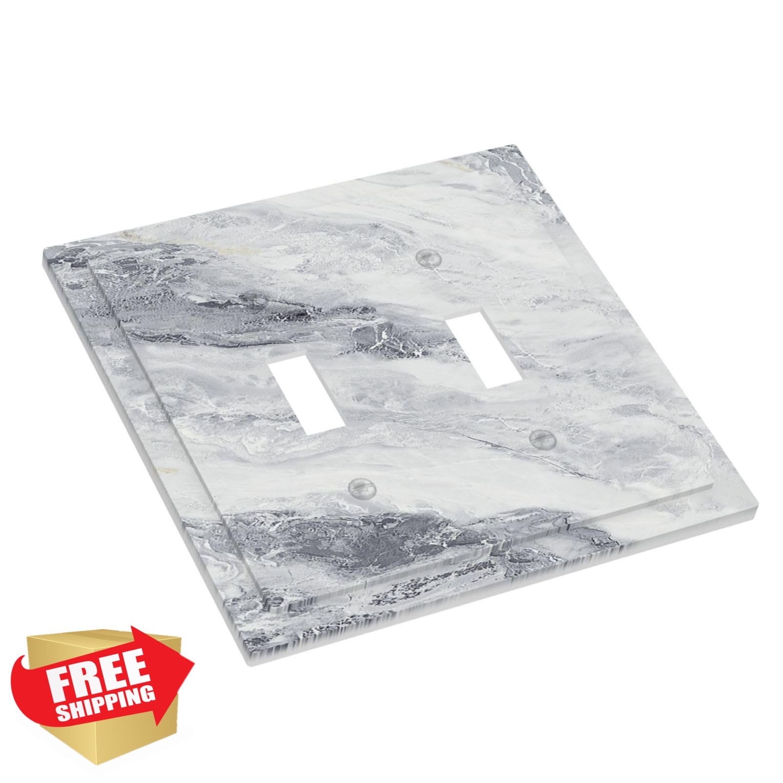 Naiqadnehz White Gray Marble 2 Gang Switch Cover
