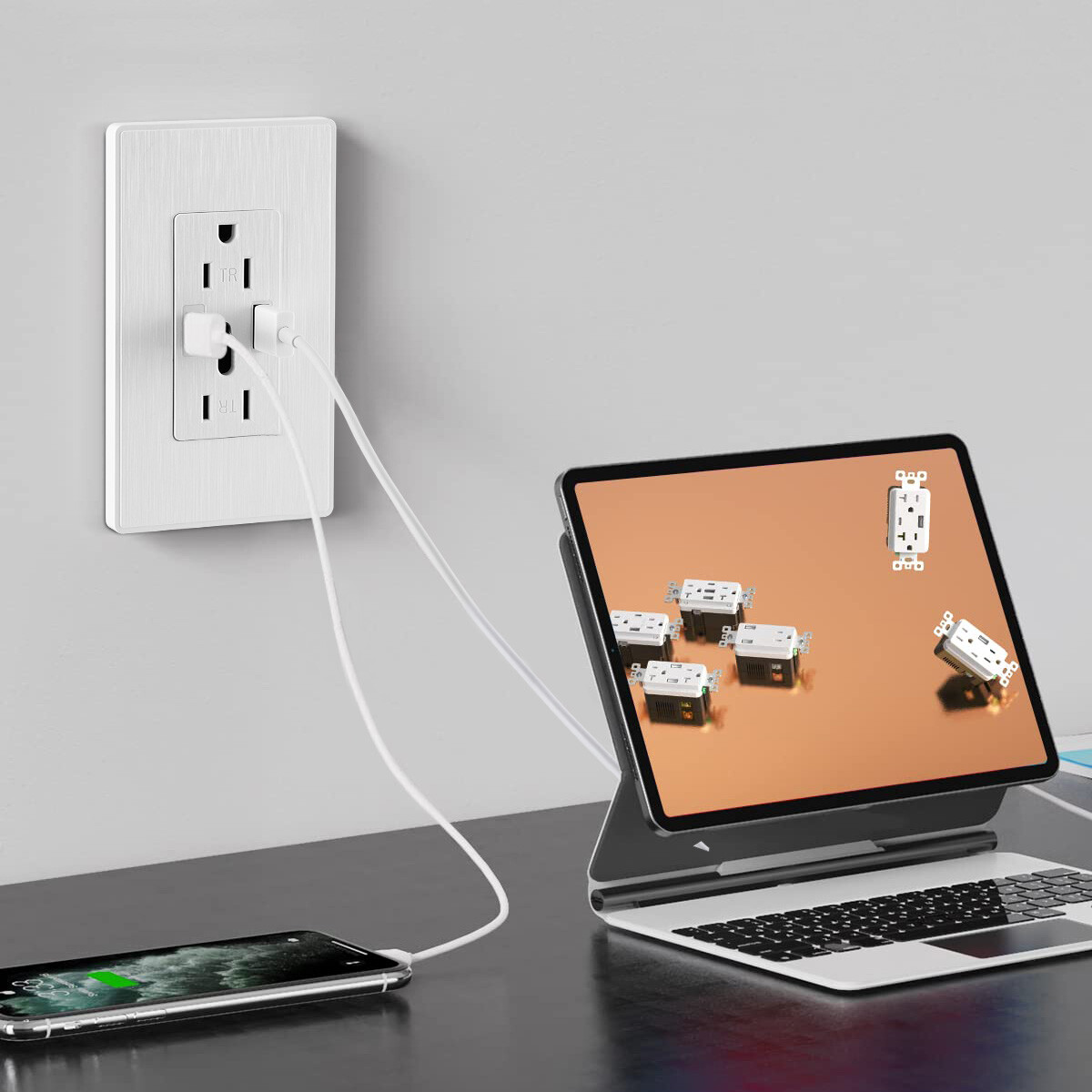USB Type-C/A Dual Port Wall Socket Outlet Receptacle Electrical Socket 15A USA