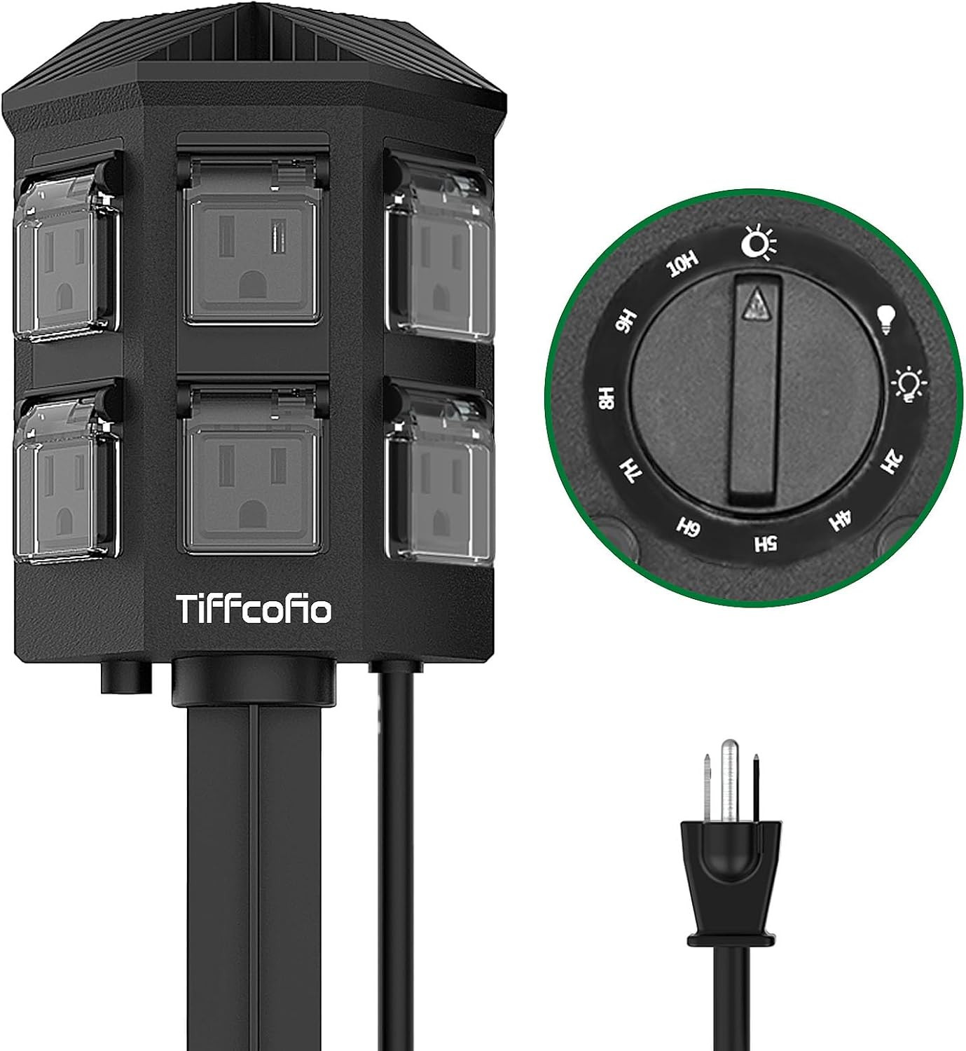 Outdoor Power Strip Timer, Dusk to Dawn Light Sensor Countdown, 6 Feet Extension