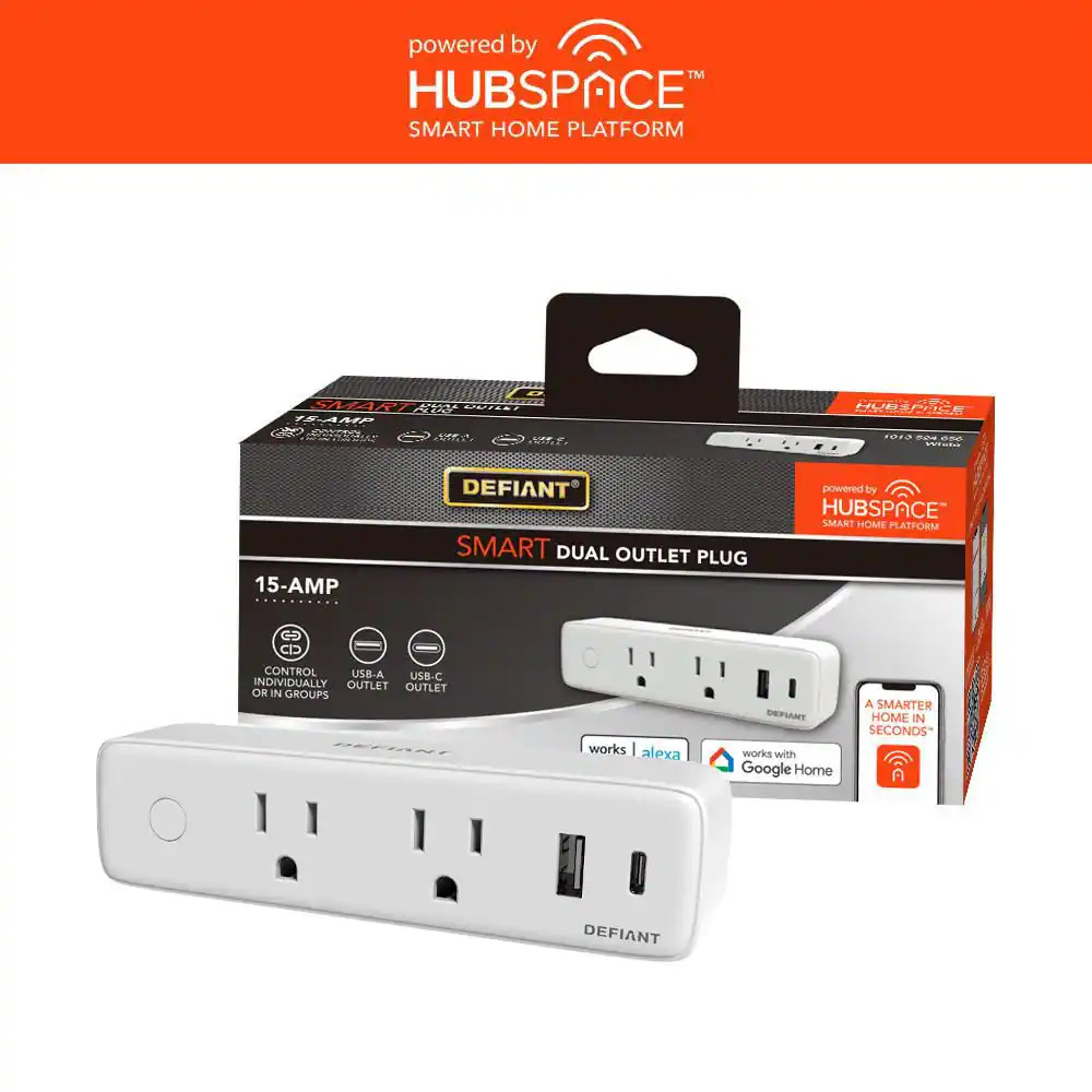 15 Amp Smart Wi-Fi Bluetooth Indoor USB Plug Timer with 2-Outlets, USB Type-A an