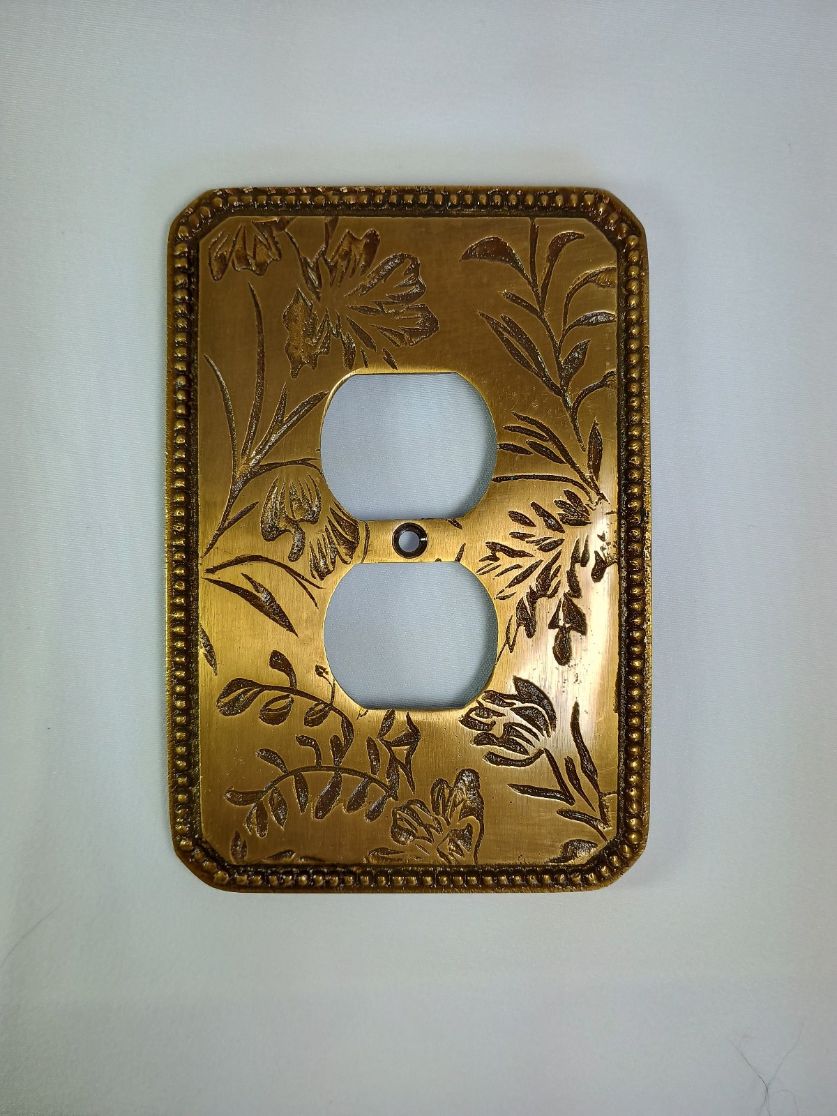 NEW Anthropologie Joan Etched Metal Floral Outlet Cover, Antique Brass