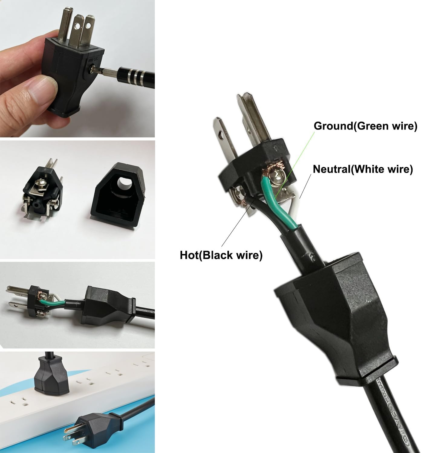 2-Pole, 3 Wire Grounding Plug Male Extension Cord Straight Blade Plug