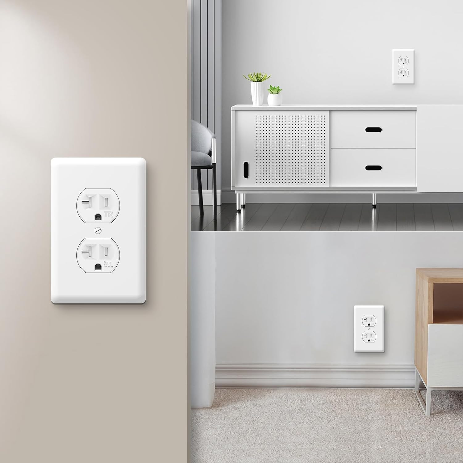 20Amp Electrical Wall Outlet, 125V Duplex Receptacle White Outlet