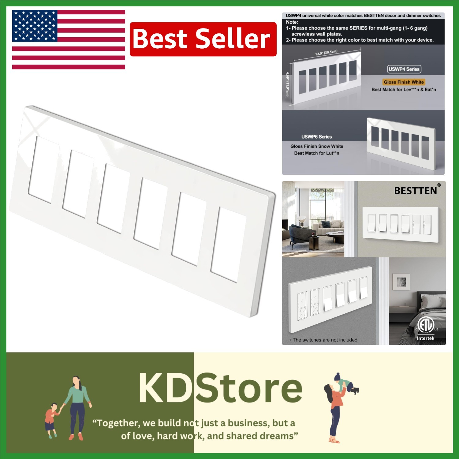 6-Gang Glossy Off White Screwless Wall Plate for Light Switch Dimmer GFCI USB