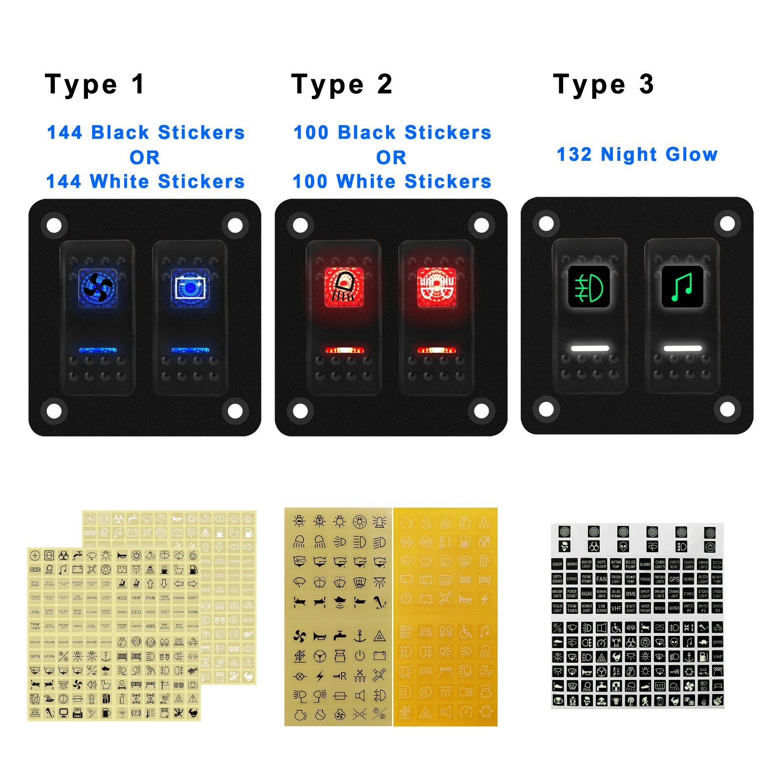 Universal 5Pcs Waterproof Switch Stickers Decals for Car Boat Marine RV Mercedes