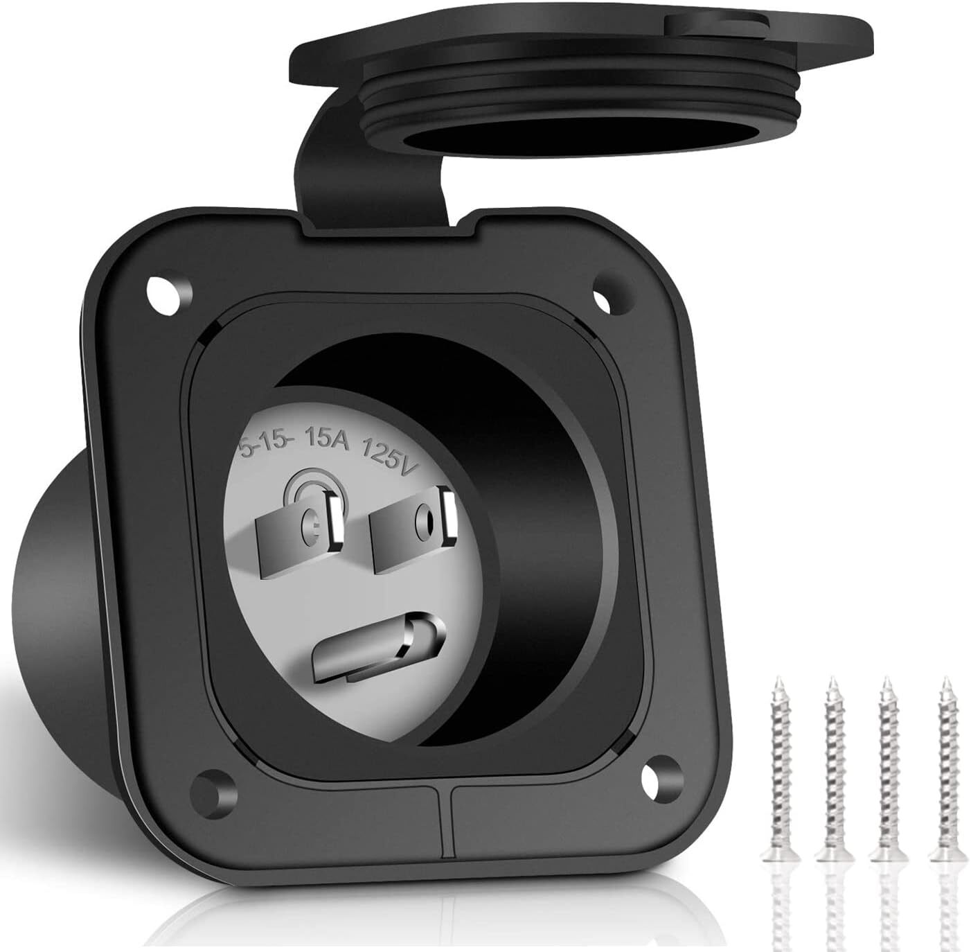 Waterproof 15 Amp Flanged Inlet 125V NEMA 5-15 RV Shore Power Inlet Plug Port