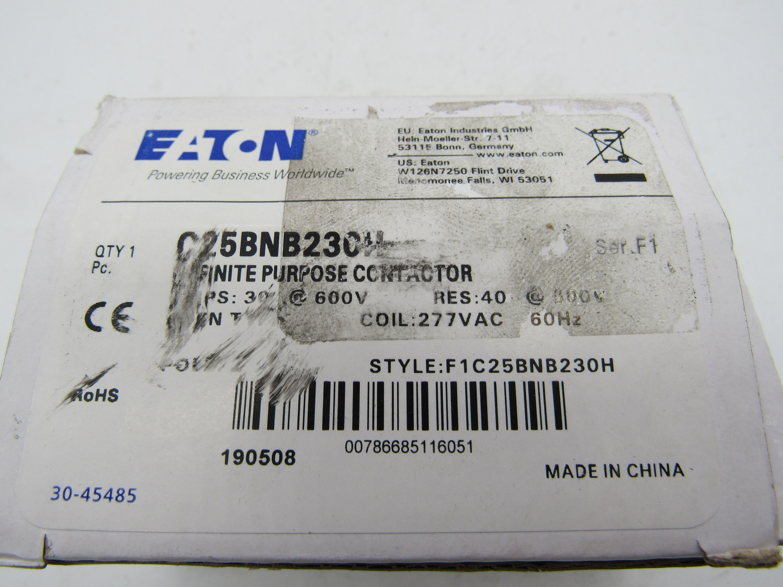 Eaton NSB C25BNB230H Definite Purpose Contactors Non-Reversing 2P 30A 277V 60Hz