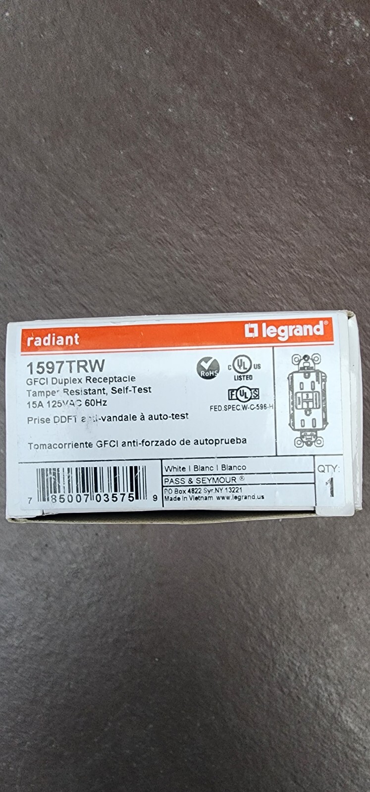 2 New Legrand Radiant 1597-TRW 15A Self -Test GFCI Receptacle Outlet