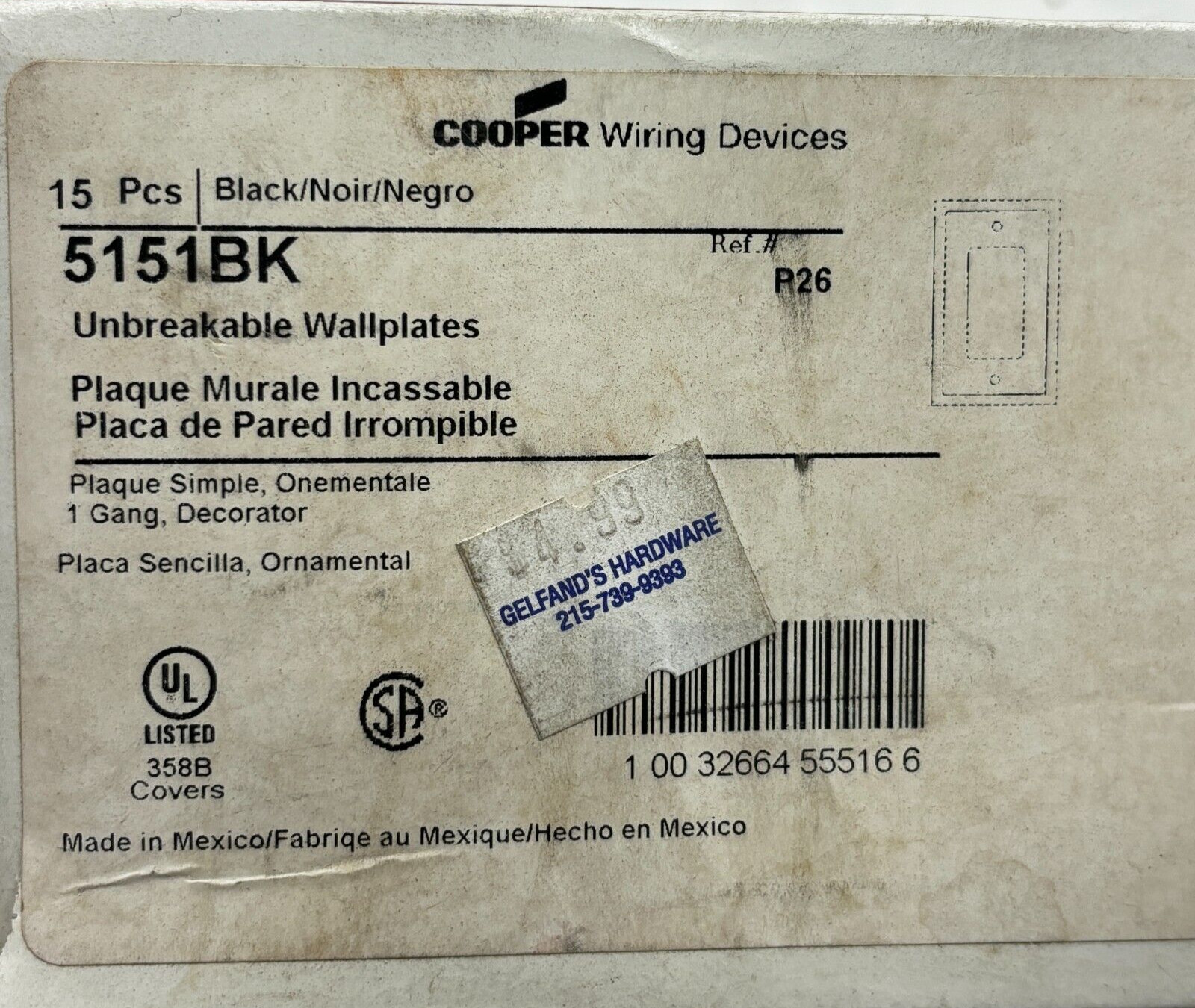 Cooper WİRİNG Devices 5151BK Black UNBREAKABLE Wallplate PACK OF 15 ✅