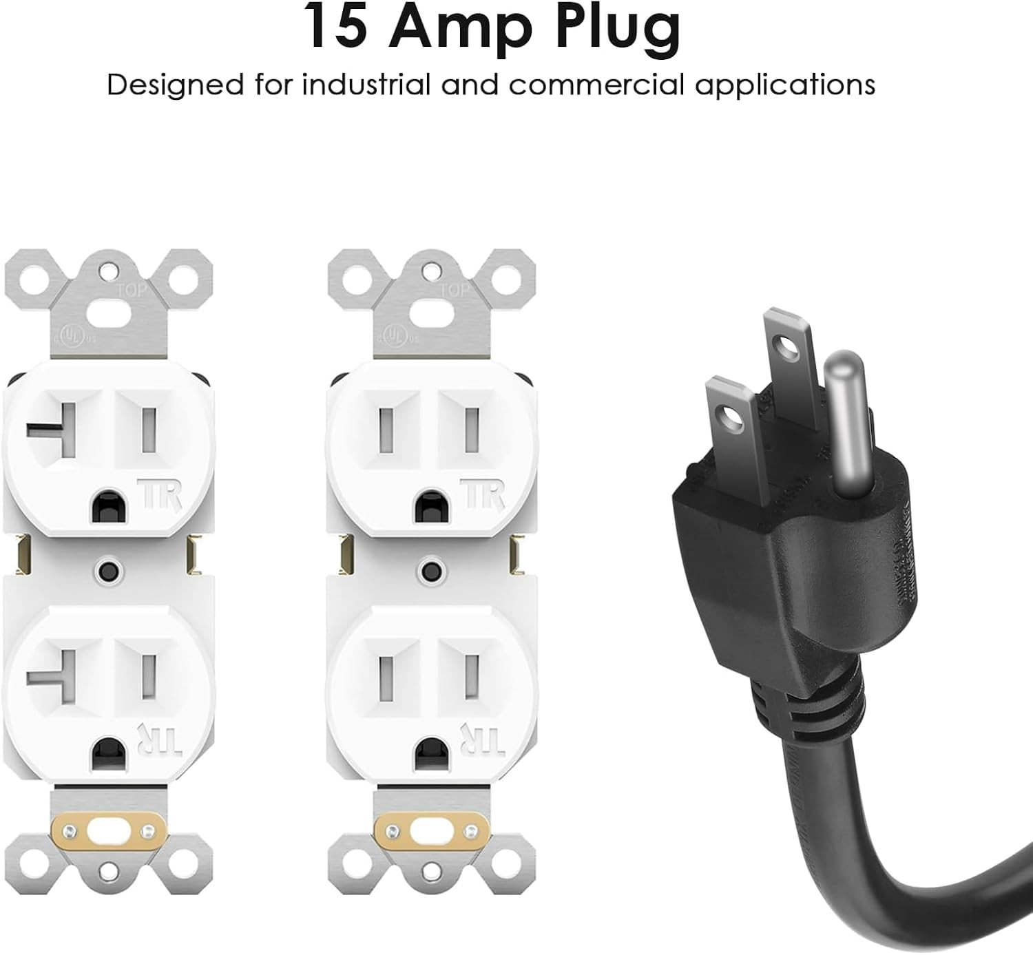 Heavy Duty 20 Amp Power Strip 2 Pack with 15 Ft Extension Cord & Surge Protectio