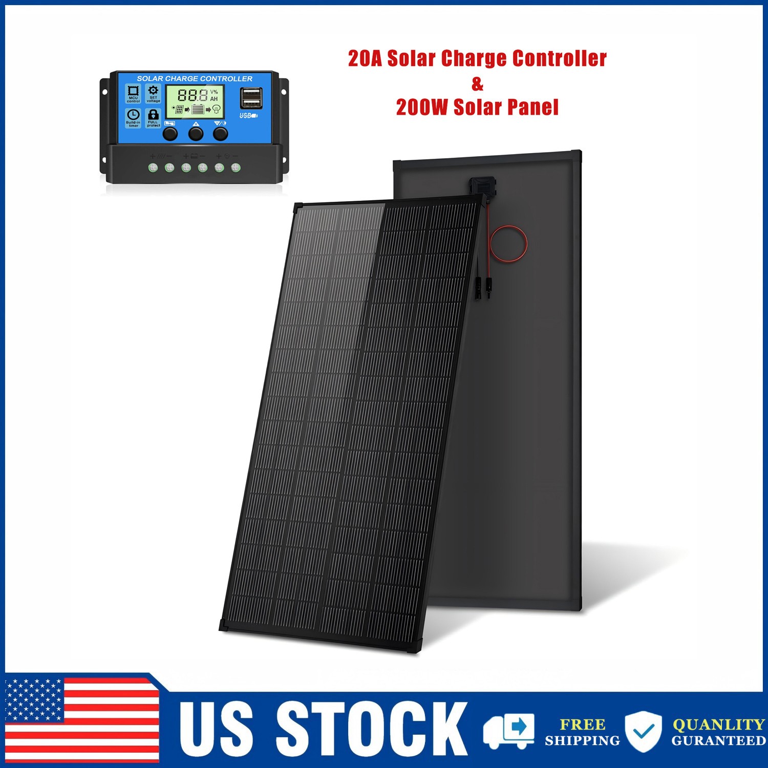 AeternaSol 200W Solar Panel Kit MonoOff-Grid Battery Power Boat Camping RV Home