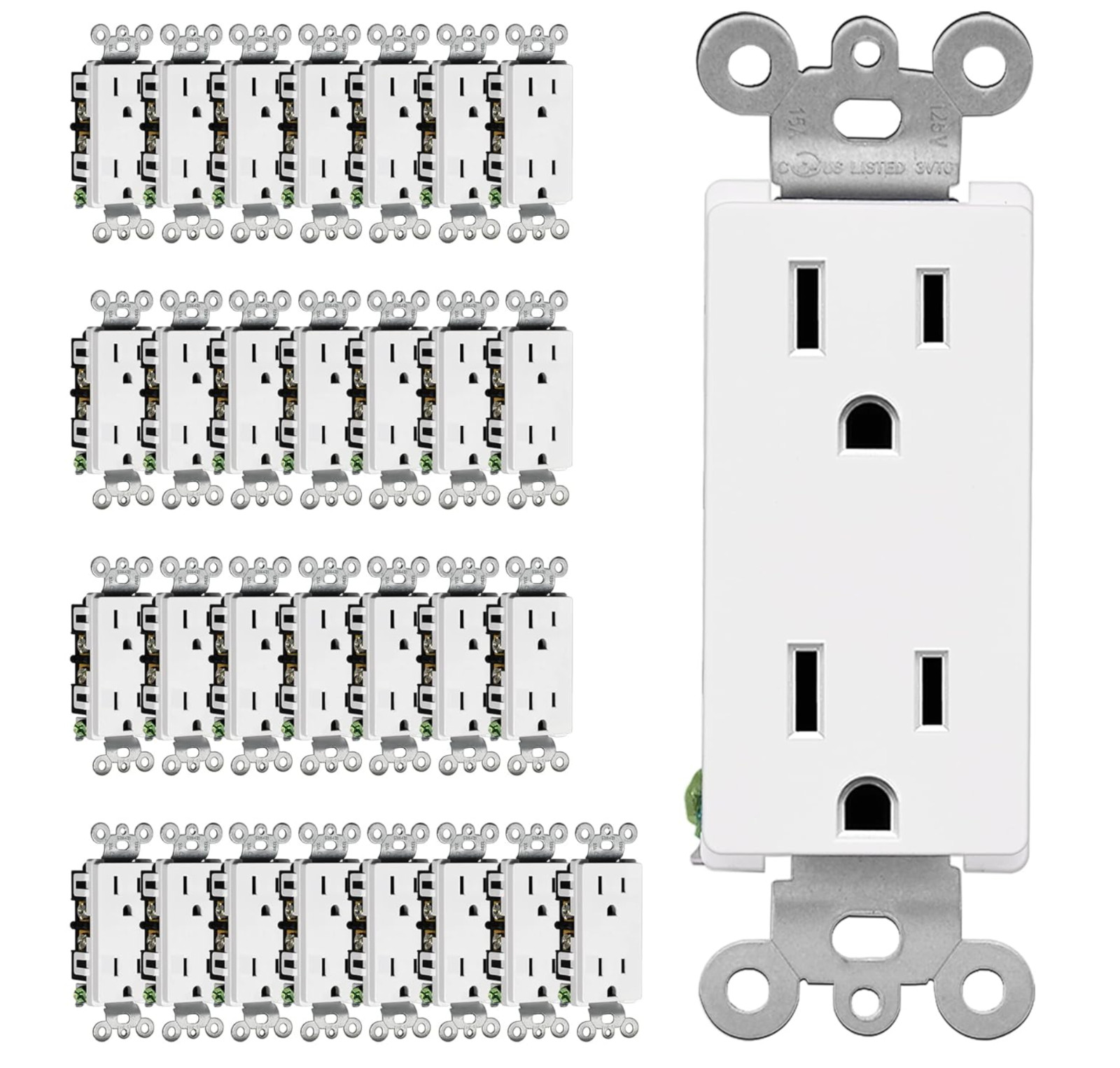 30Pack White TR Decora Duplex Outlet Receptacle 15 Amp 125 Volt Tamper Resistant