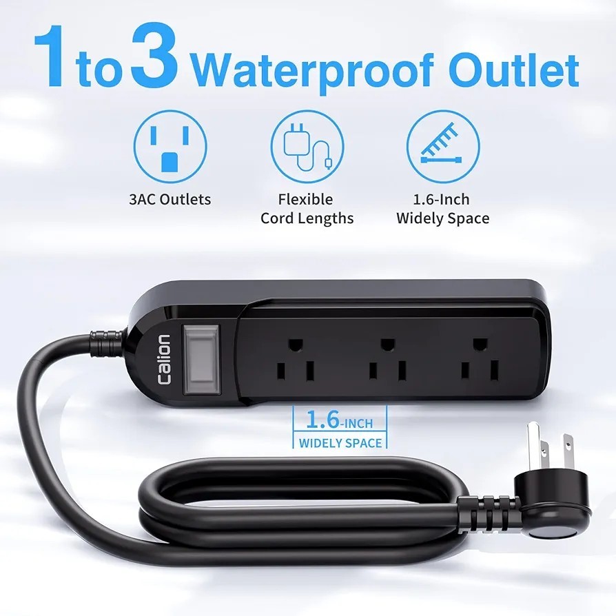 Indoor/Outdoor Power Strip 3 AC Outlets IPX6 Waterproof Surge Protector 6ft Cord