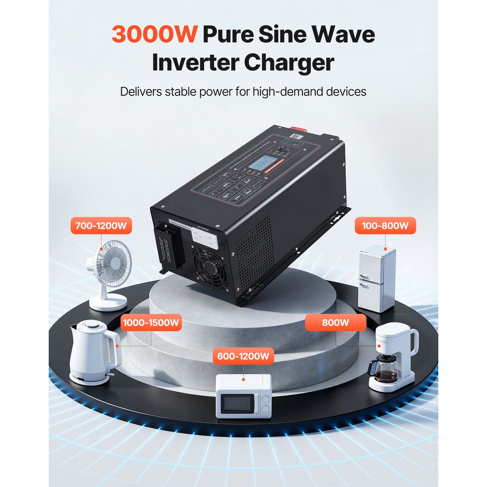 Uimoso Pure Sine Wave Inverter Charger 3000W DC 12V to AC 120V with LCD Display