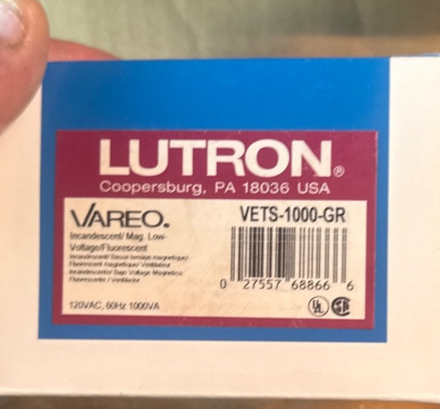 7 Lutron Vareo Vets-1000-gr Vareo Tap switches 120VAC 60Hz 1000va