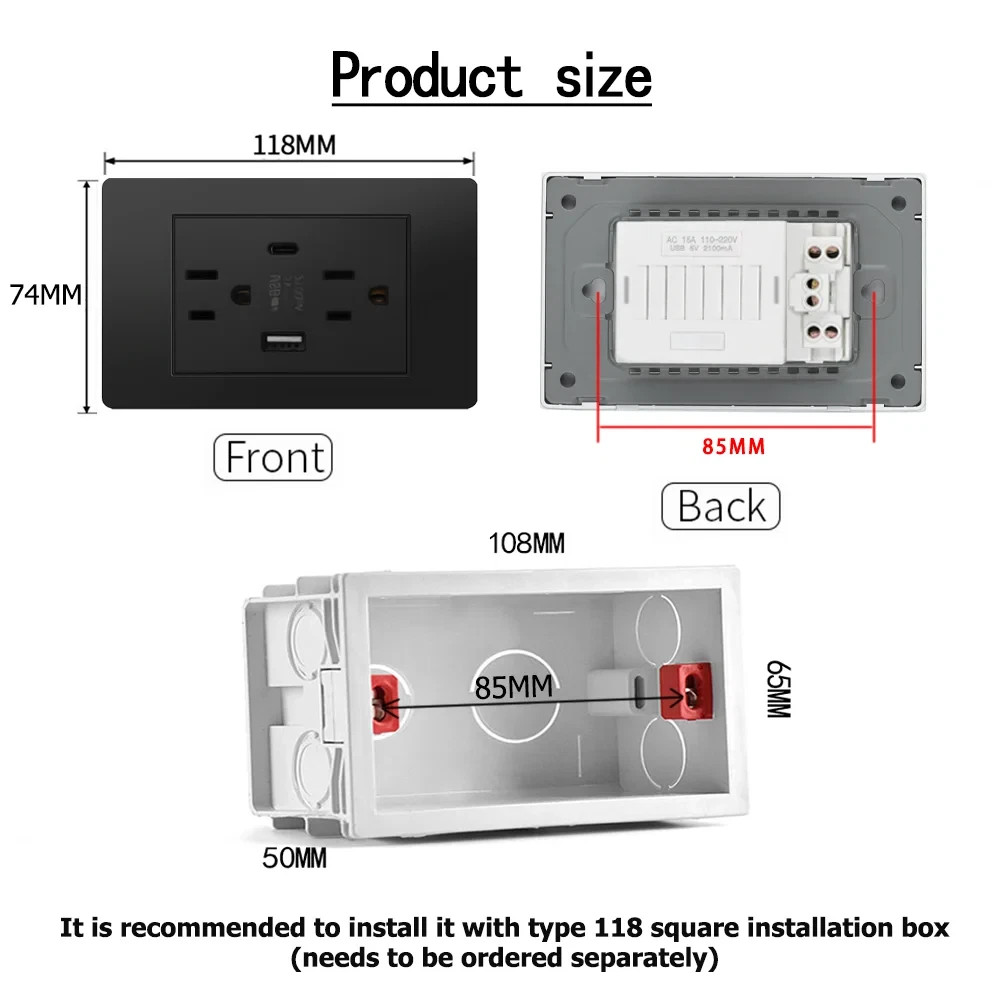 Dual Wall Outlet with USB Ports Charger AC Power Receptacle Plate Panel 15A 120V