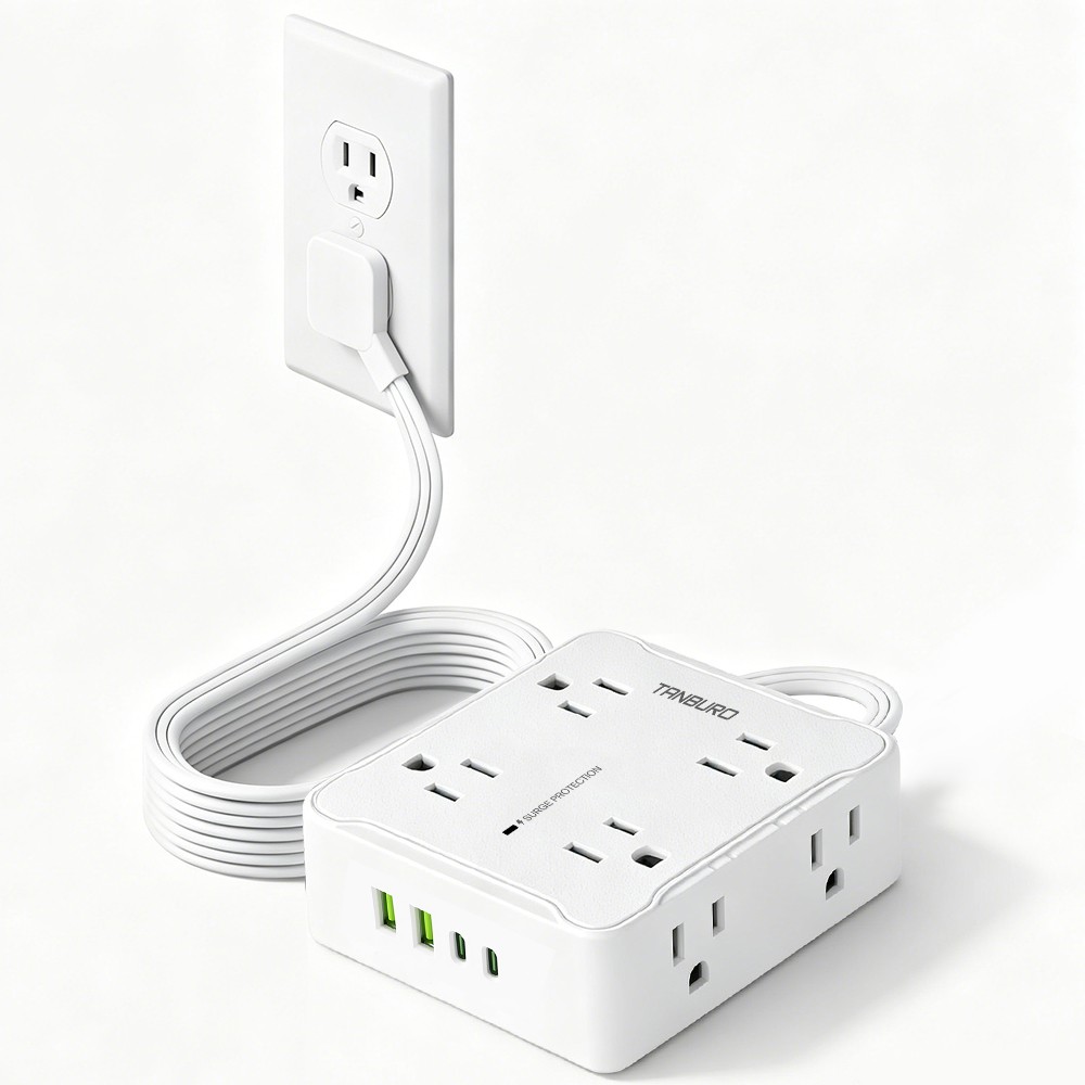 12in1 Power Strip Surge Protector 8 AC Outlets 2 USB +2 Type C Port 6.5 FT US