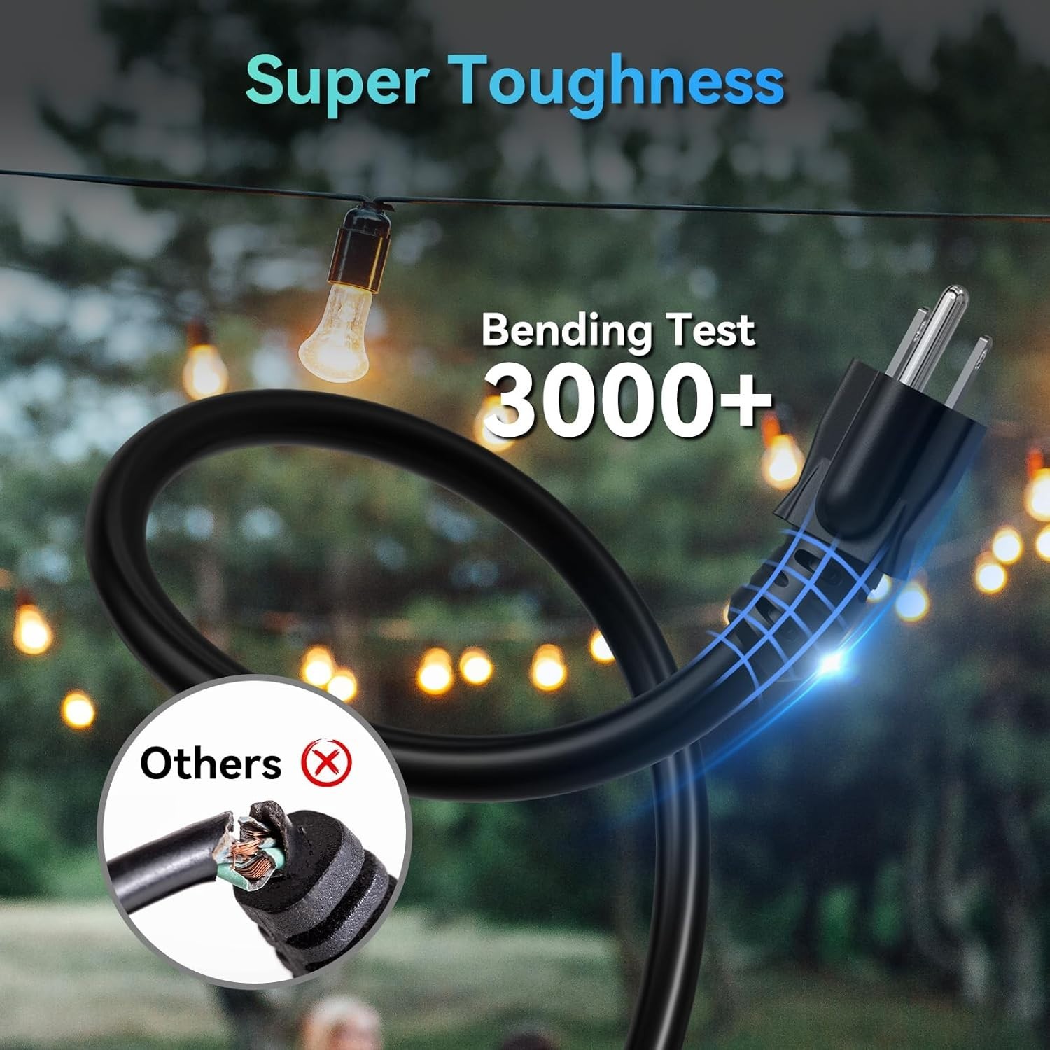 Flexible 10 Foot Extension Cord with Multiple Outlets for Home Garden