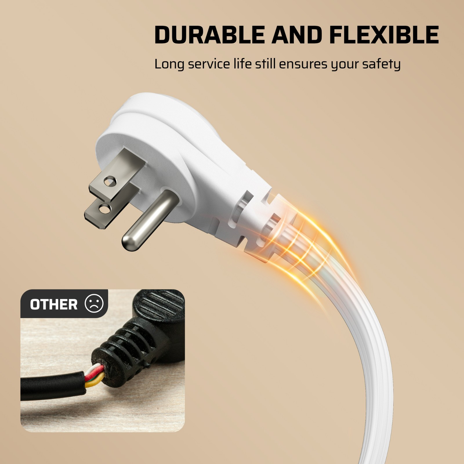 DEWENWILS 2 Pack 3 ft Extension Cord with Flat Plug 3 Grounded Outlets 16/3 Awg