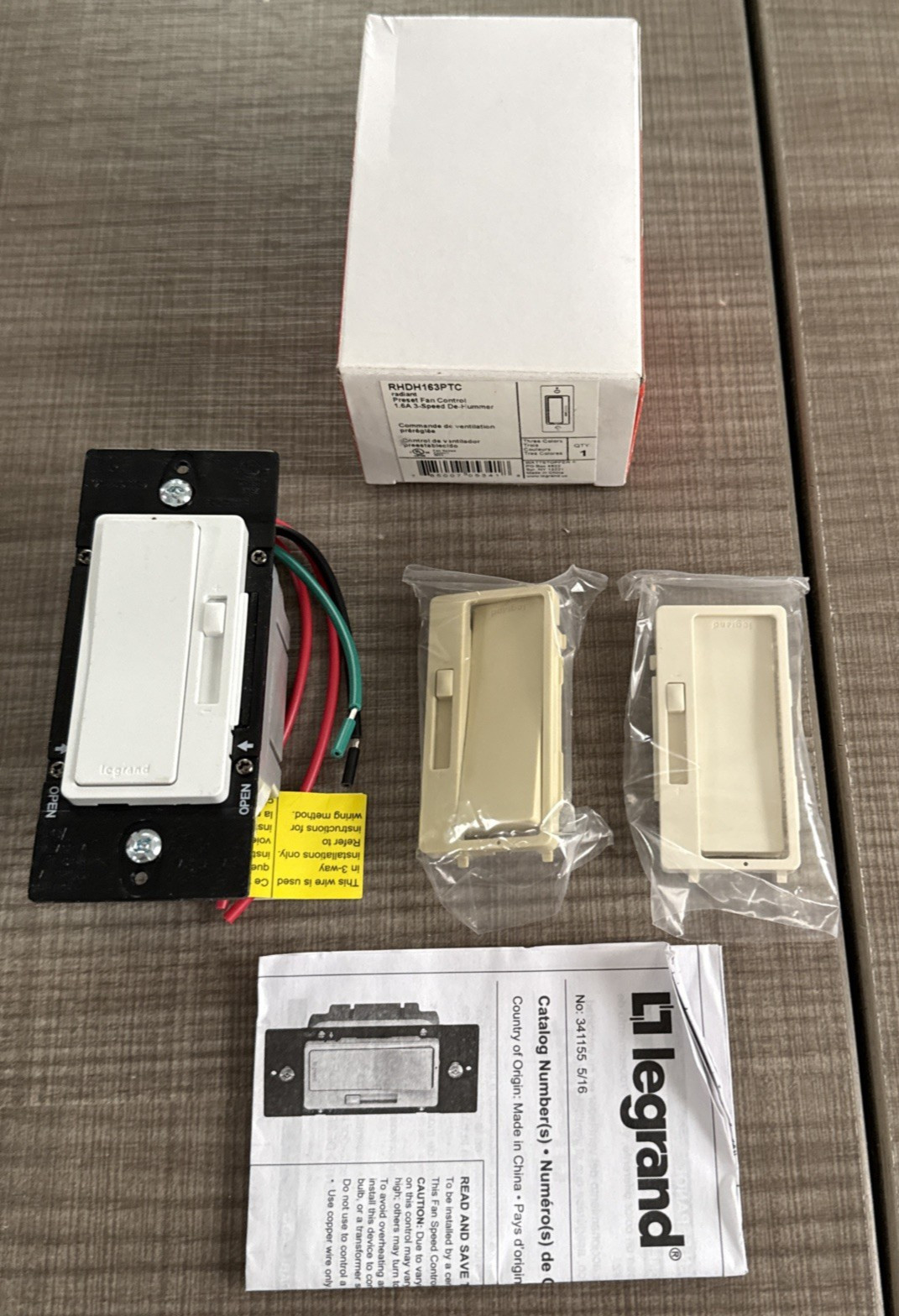 New Legrand Radiant 1.6A Single-Pole/3-Way Fan Speed Control White Ivory Almond