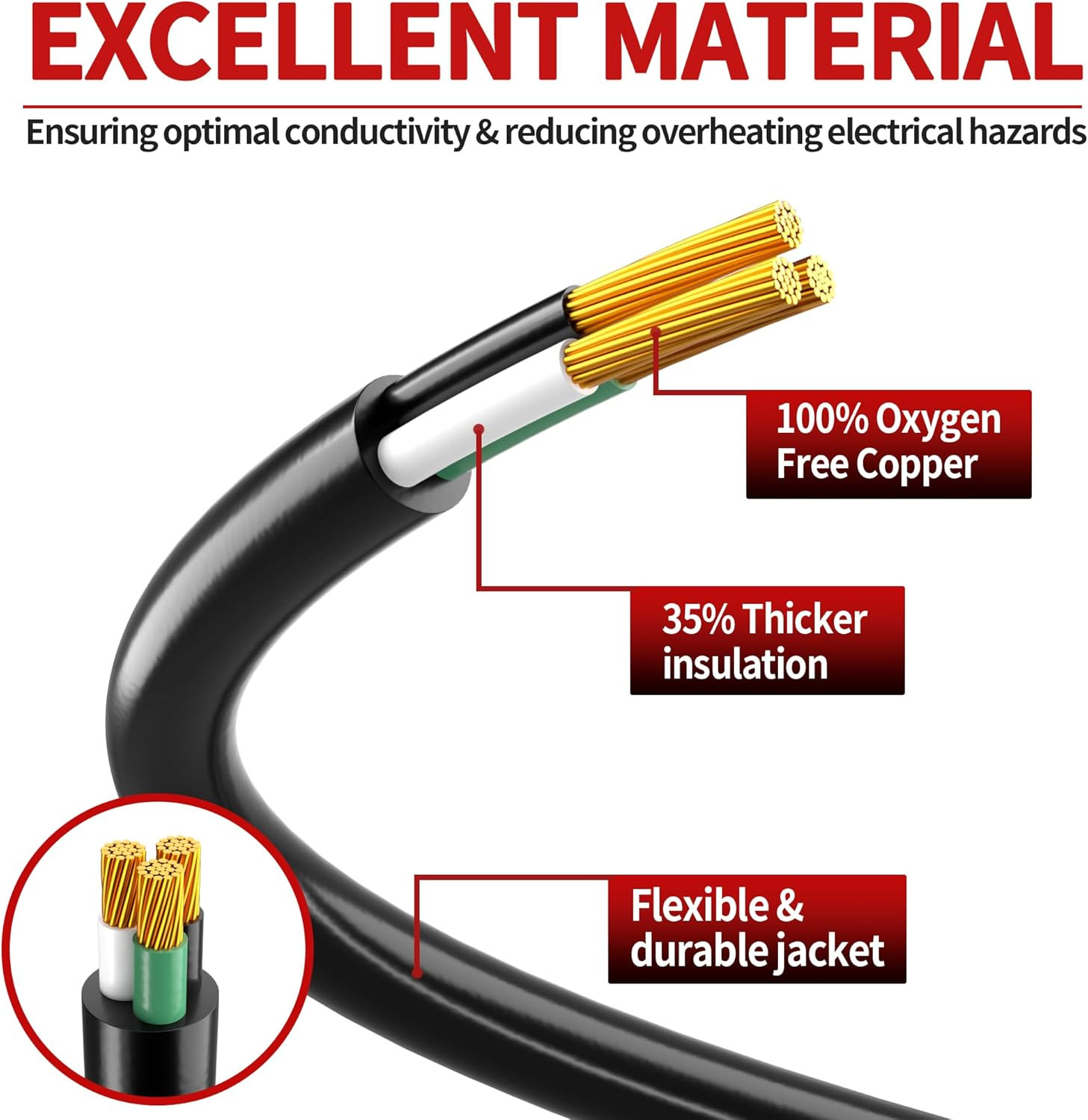 16/3 75 Ft Outdoor Extension Cord Waterproof, Weatherproof & Flame Retardant Bla
