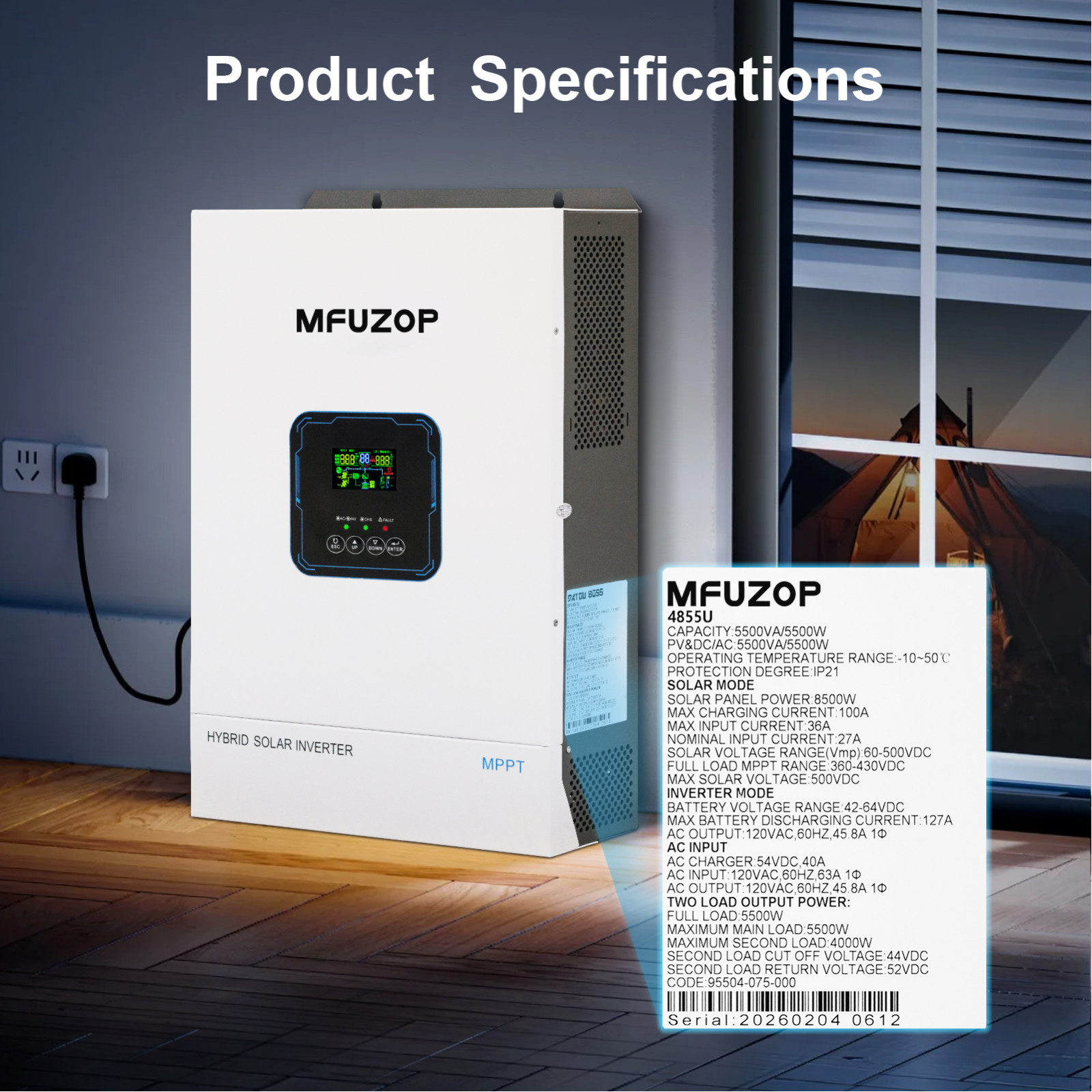 US 48V 5500W Hybrid Solar Inverter MPPT 100A Pure Sine Wave Charge PV Controller