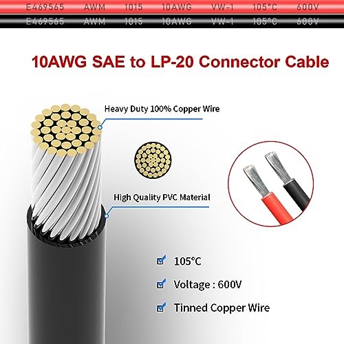 2 Pin Power Industrial Circular Connector 10AWG Furion Solar 2FT LP-20 to SAE