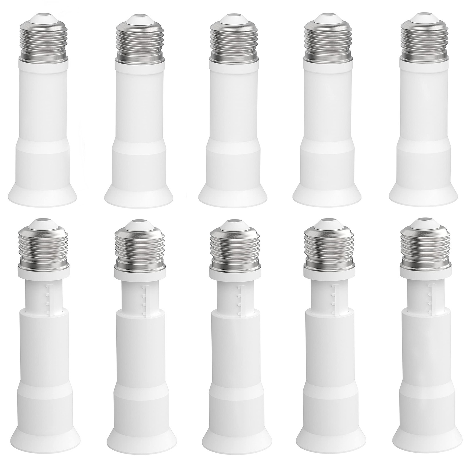 JACKYLED E26 Light Socket Extender 4-Level Extendable, 3.1-4.3in/8-11cm White
