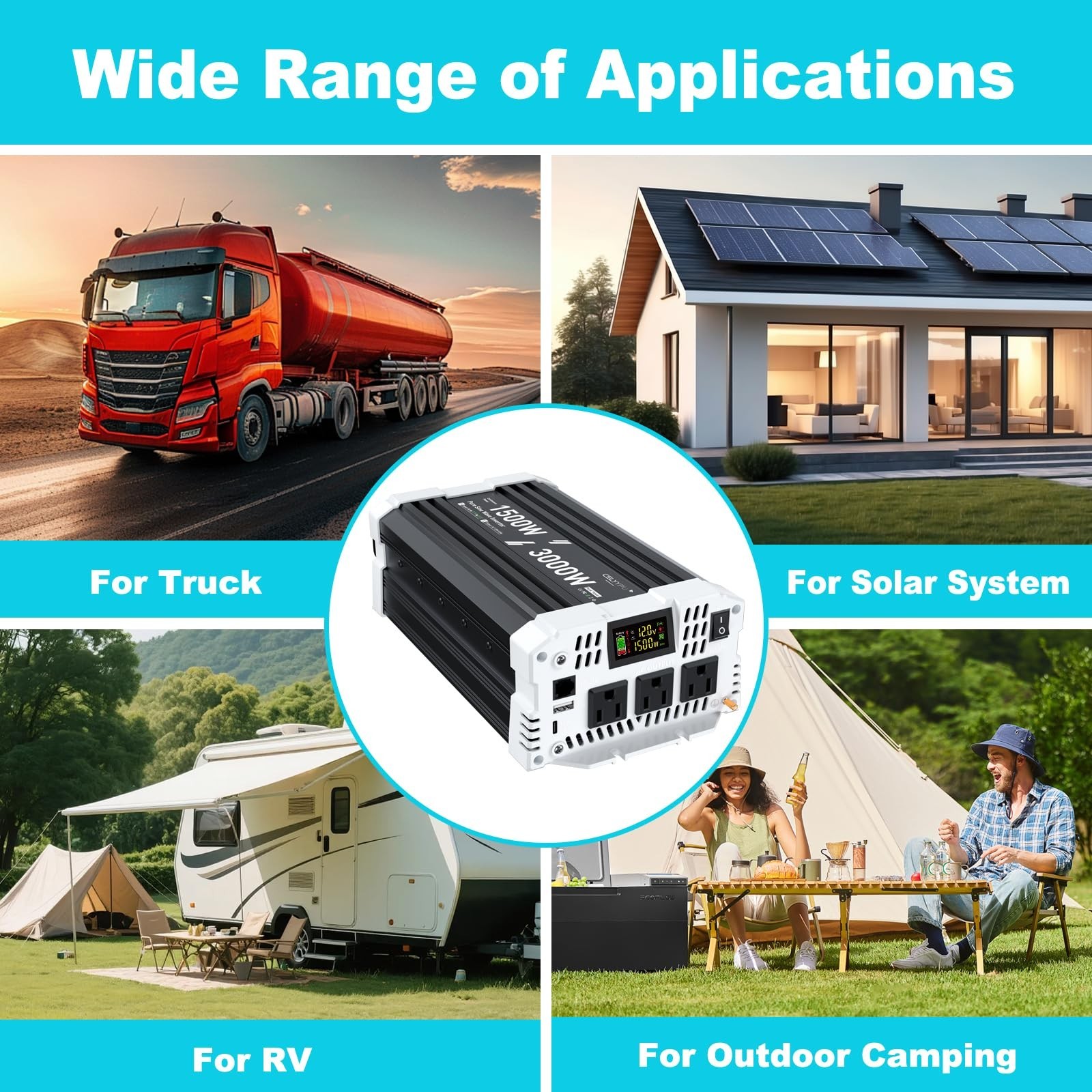 CELYYPU 1500 Watt Pure Sine Wave Inverter, 12V DC 110V AC Power Inverter, Used