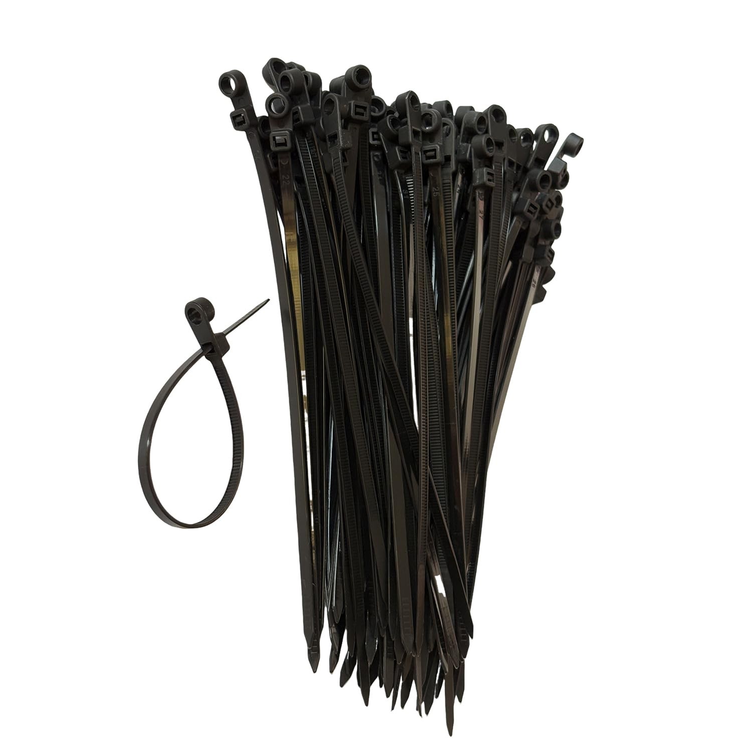100Pcs Plastic Cable Ties with Screw Holes 8 Inch Self locking Black