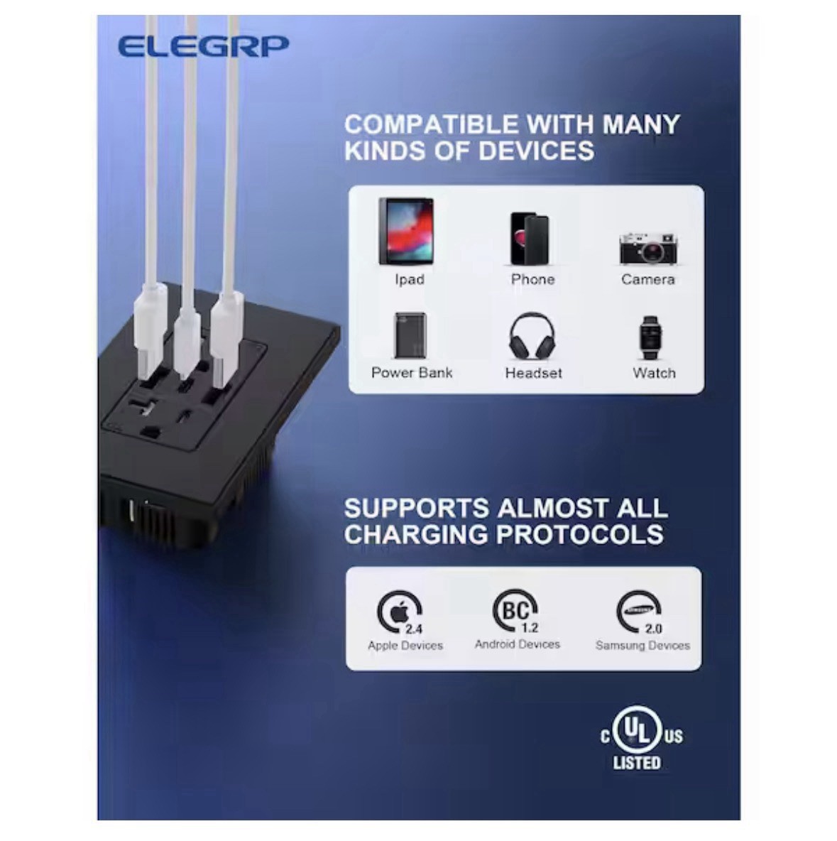 6-Pack ELEGRP 21 Watt (3 USB Chargers) 20-Amp Duplex Tamper Resistant Receptacle