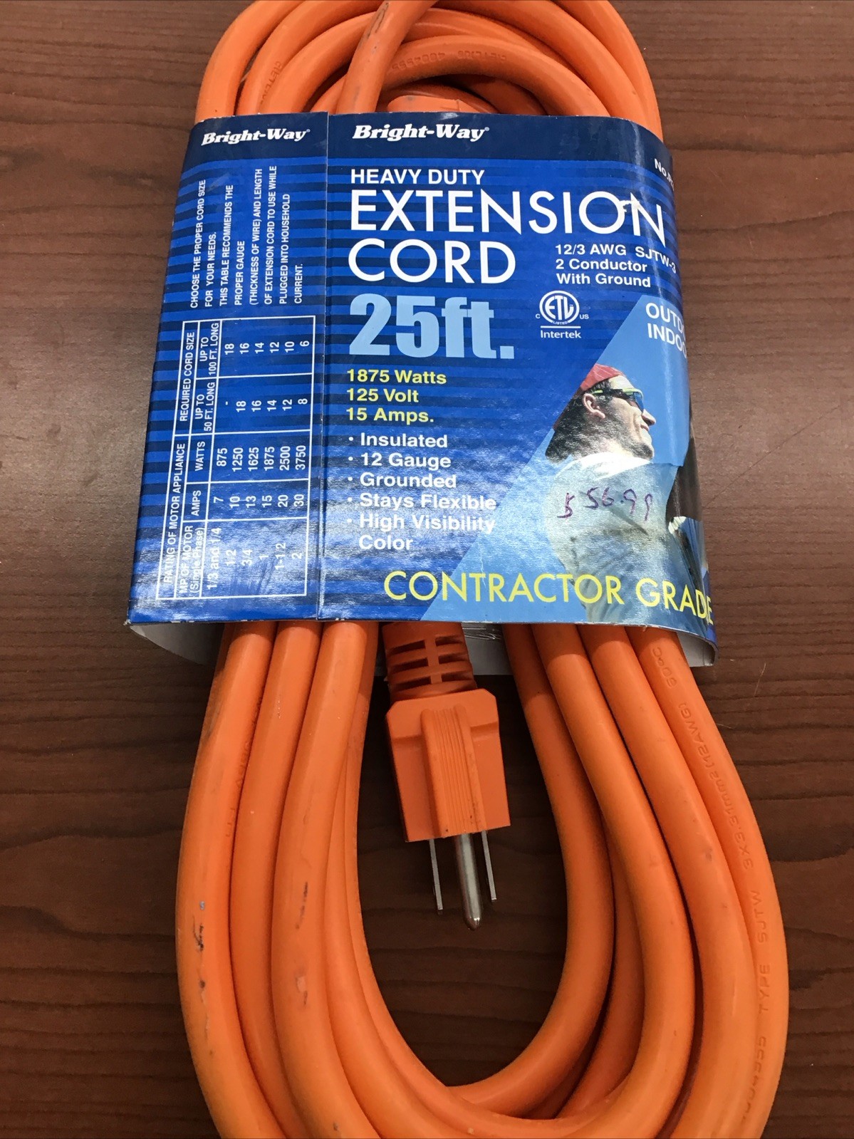 Bright-Way Heavy Duty Extension Cord 12/3 25’ 1875 Watts 125volts 15 Amps New