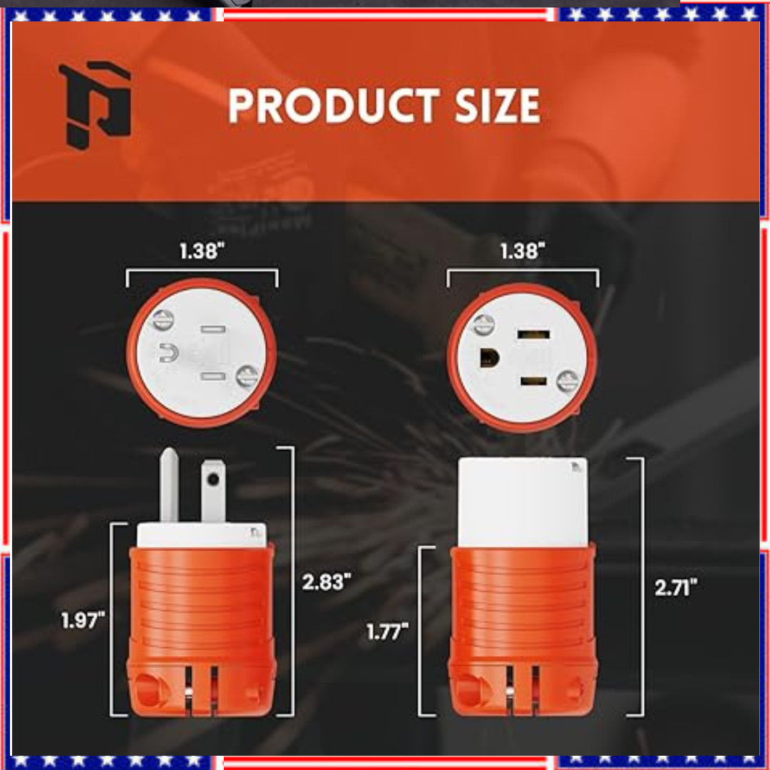 PLUGTUL Extension Cord Ends Male and Female Plug, 15 Amp 125 Volt Heavy Duty