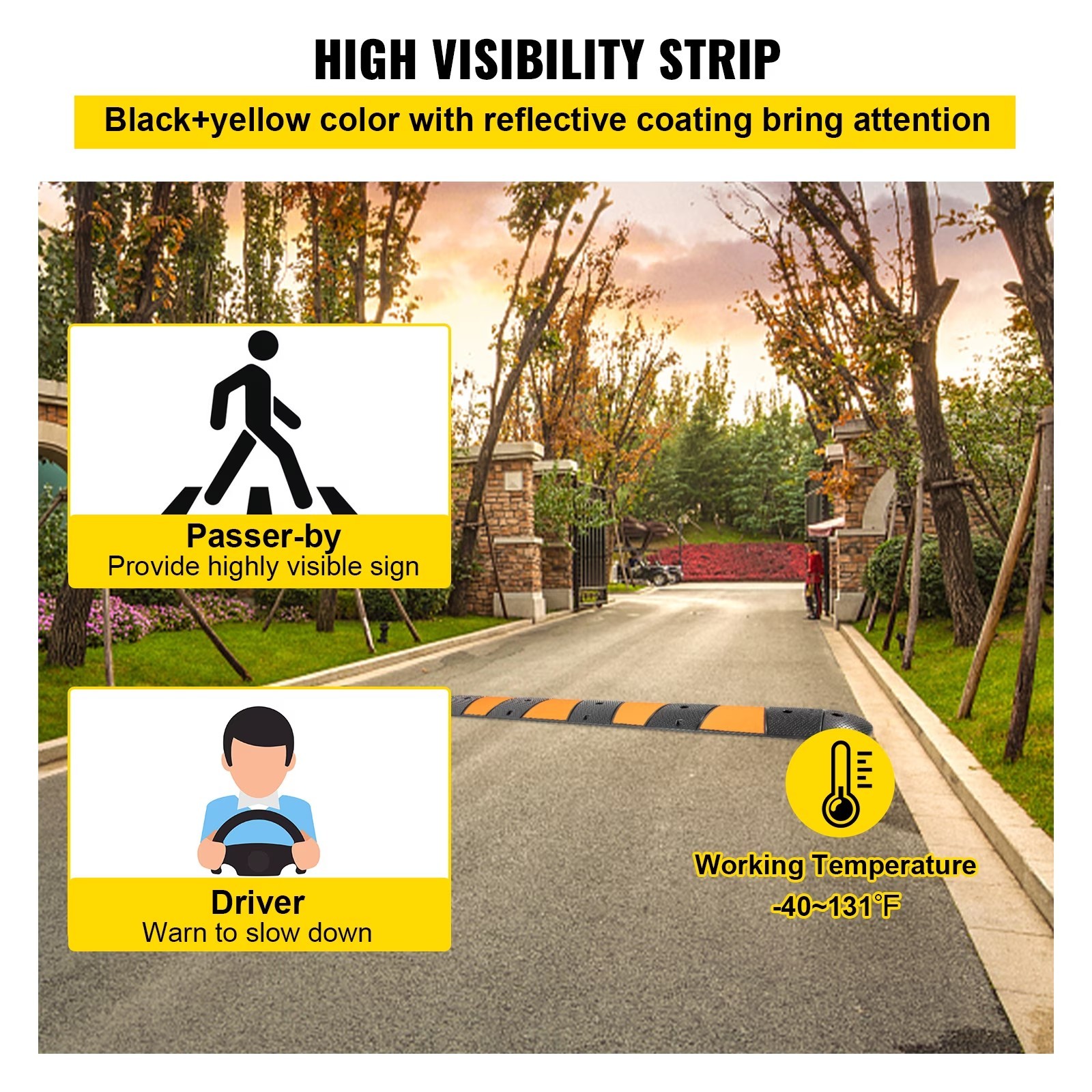 Modular Speed Bump 72 Inch 2 Channel 22000 Lbs Load Rubber Driveway Cable