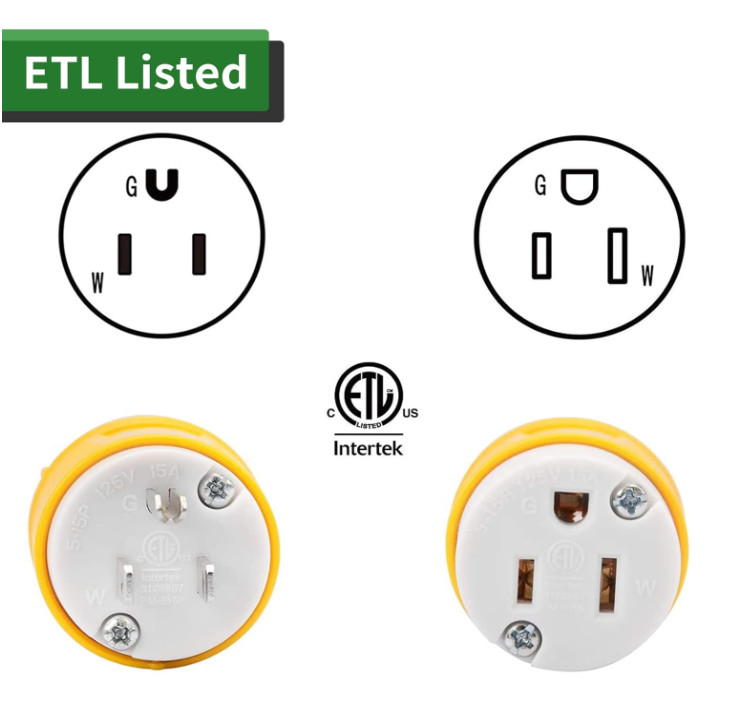 Extension Cord Ends Male and Female Plug, 15 Amp 125 Volt Heavy Duty Replacement