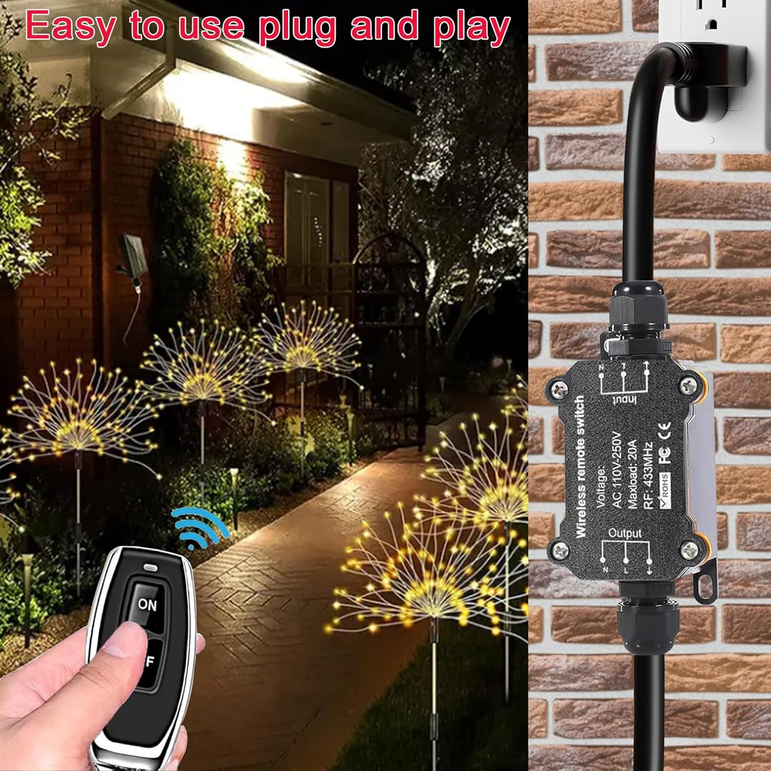 Wireless Remote Control Power Switch Waterproof Outdoor 110V 120V 250V 20A
