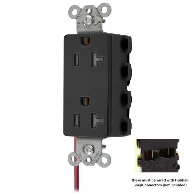 Hubbell SNAP2162BKSCTRA Black SnapConnect TR Outlet Receptacle Split Circuit 20A