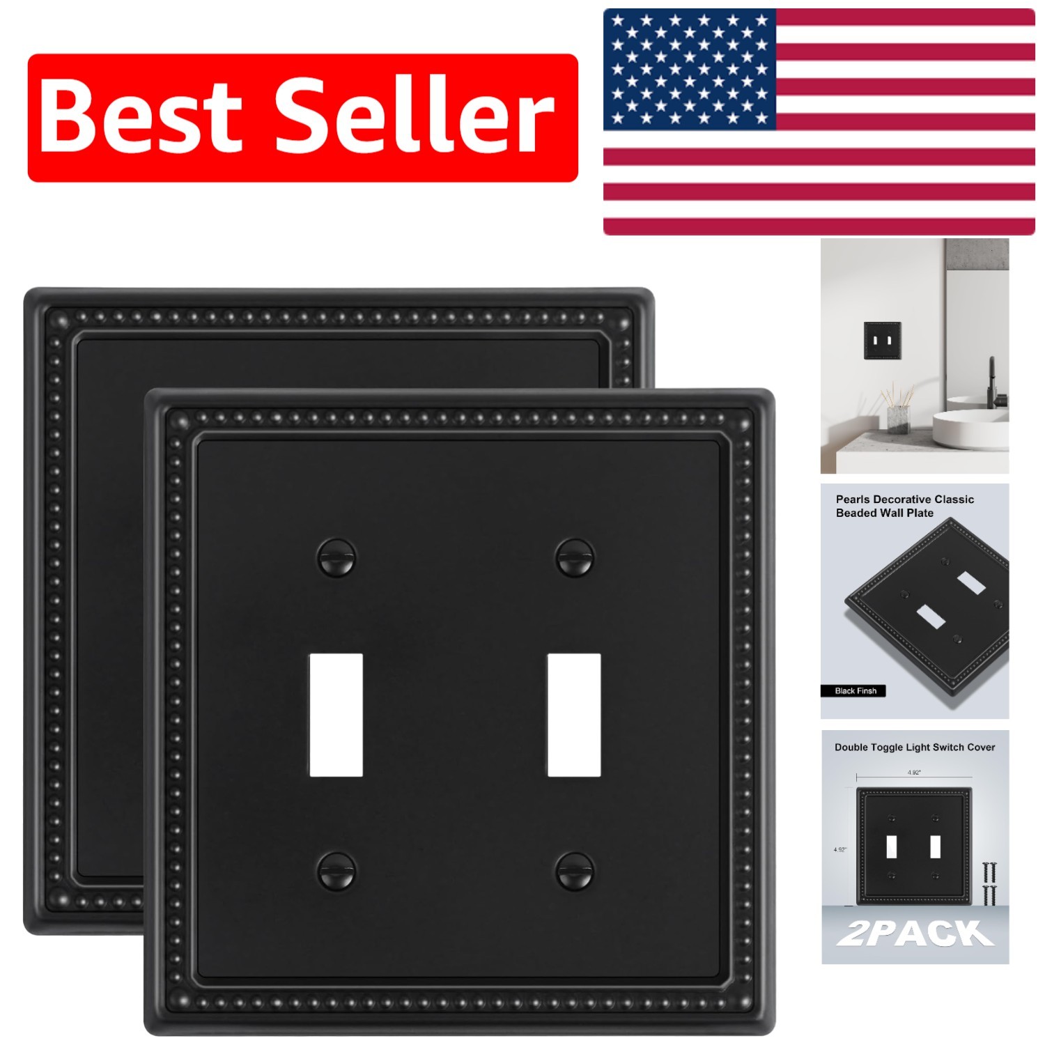 Stylish Black Pearls Light Switch Plate Cover Set – Durable & Elegant 2-Pack