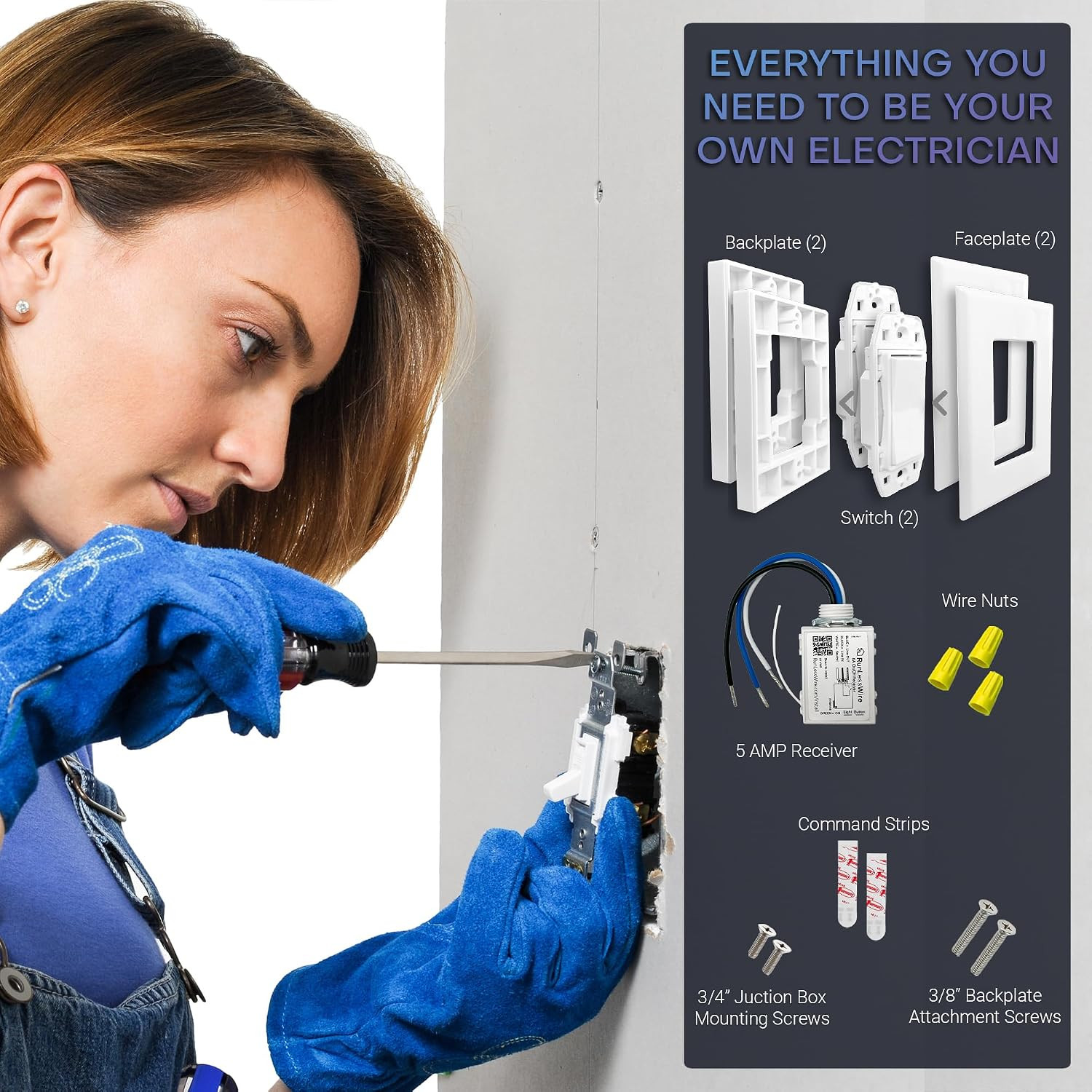 3-Way Battery-Free DIY Wireless Light Switch Kit 150Ft RF Range Self-Powered by