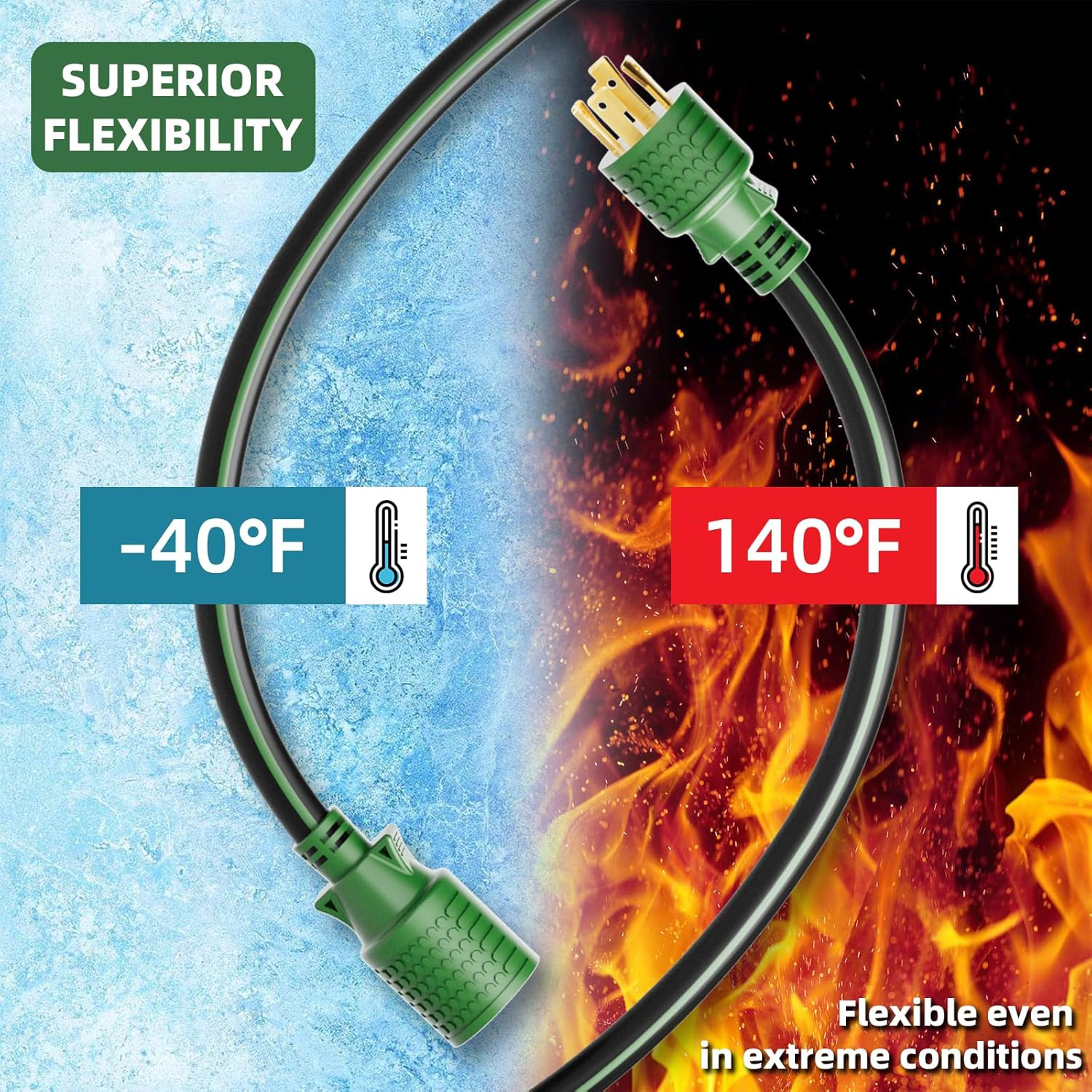 4 Prong 30 Amp Extension Generator Cord 50FT, NEMA L14-30P/L14-30R, 125/250 Volt