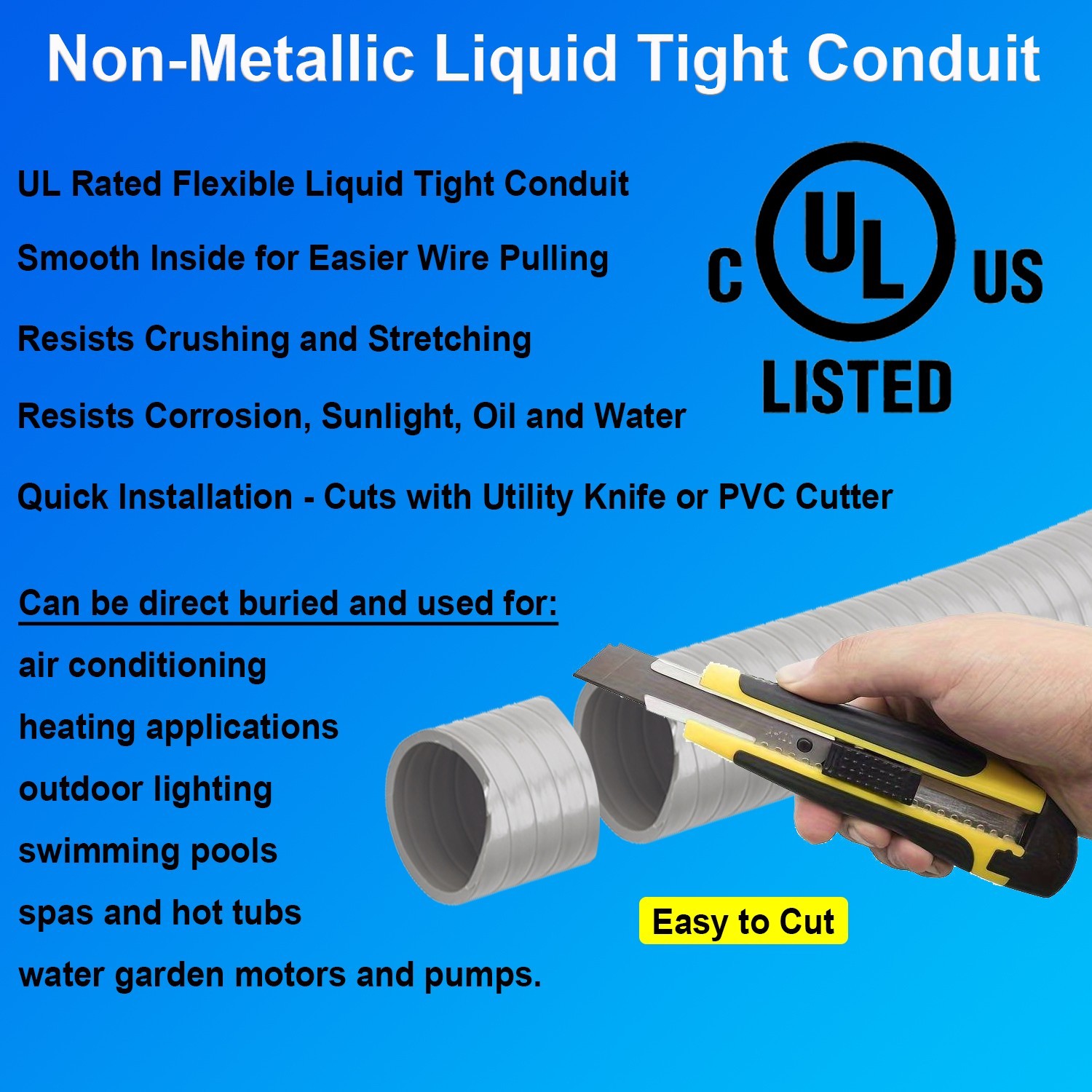 Flexible Liquid Tight, Non-Metallic Electrical Conduit with Fittings – UL Listed