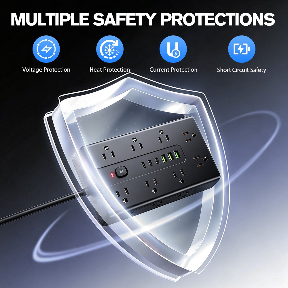 Power Strip Surge Protector 16 AC Outlets 3 USB Ports+3 Type C Ports 6.5FT Cable