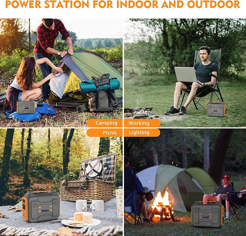 300W Portable Power Station Backup Battery Solar Generator with 60W Solar Panel