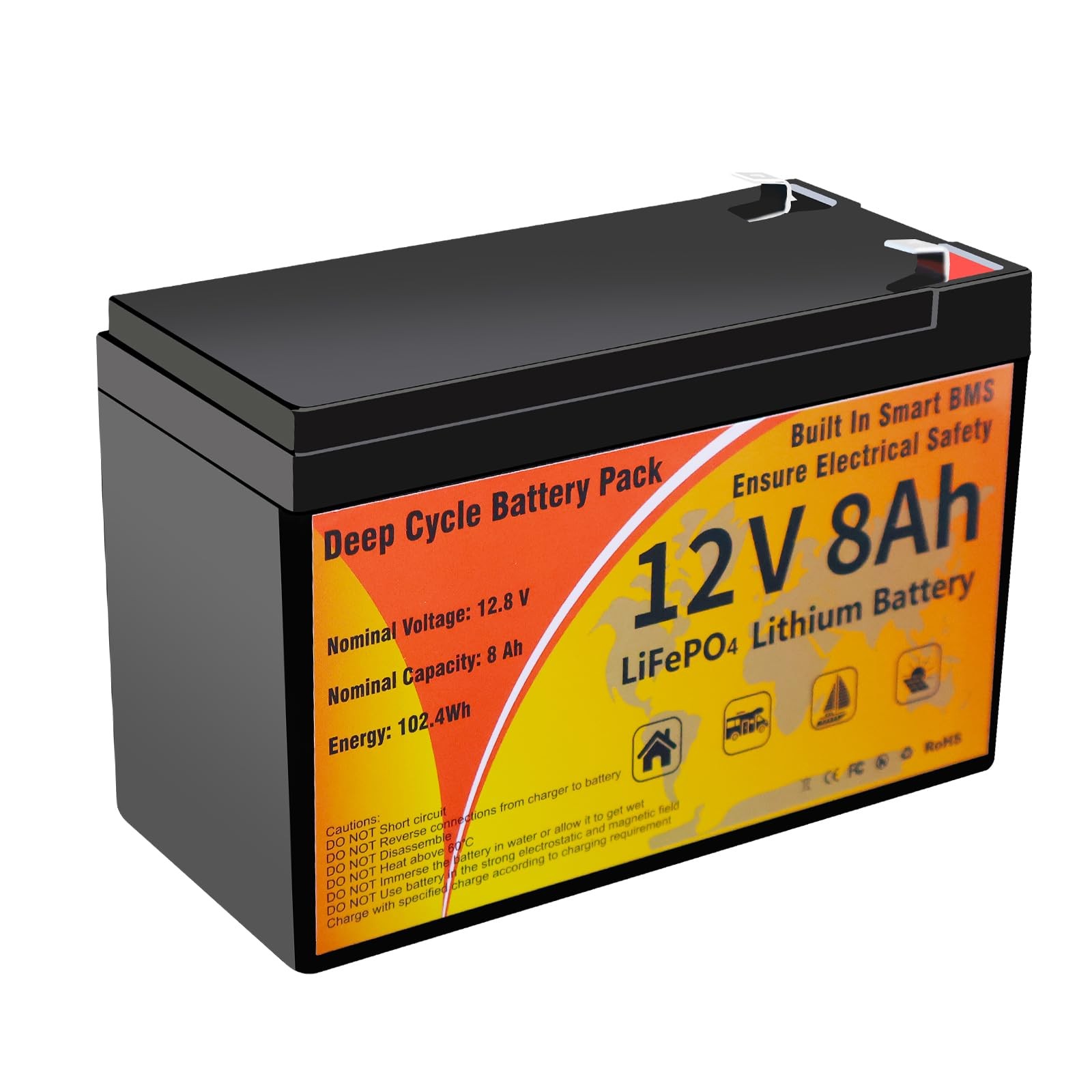 VEMDIA 12V 8Ah LiFePO4 Lithium Battery, Battery Built-in BMS, 4000+…
