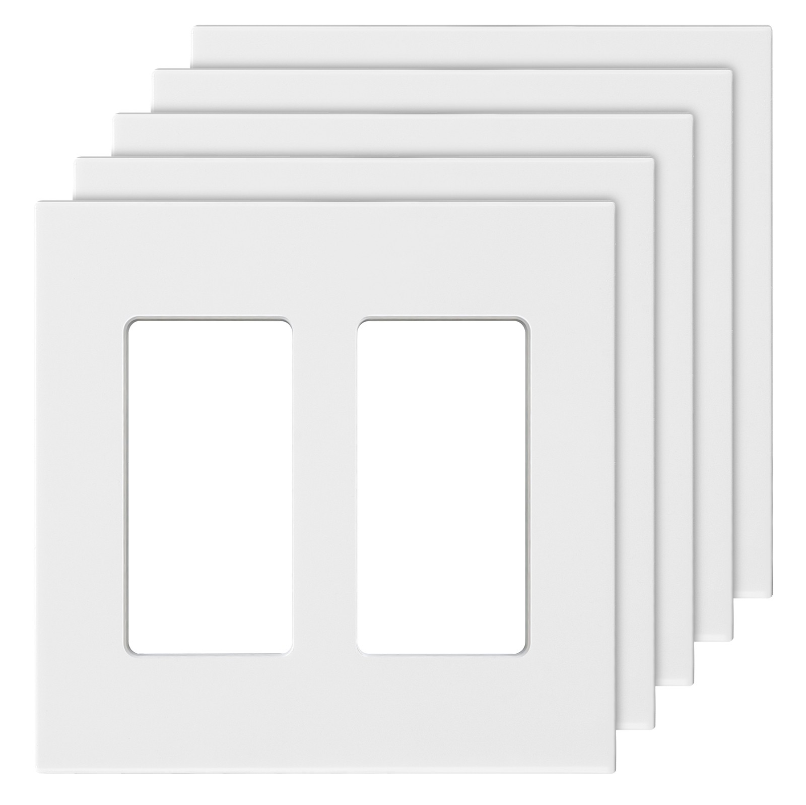 Uimoso White 2-Gang Rocker Switch Wall Plates, 4.57 x 4.53in, Pack of 5